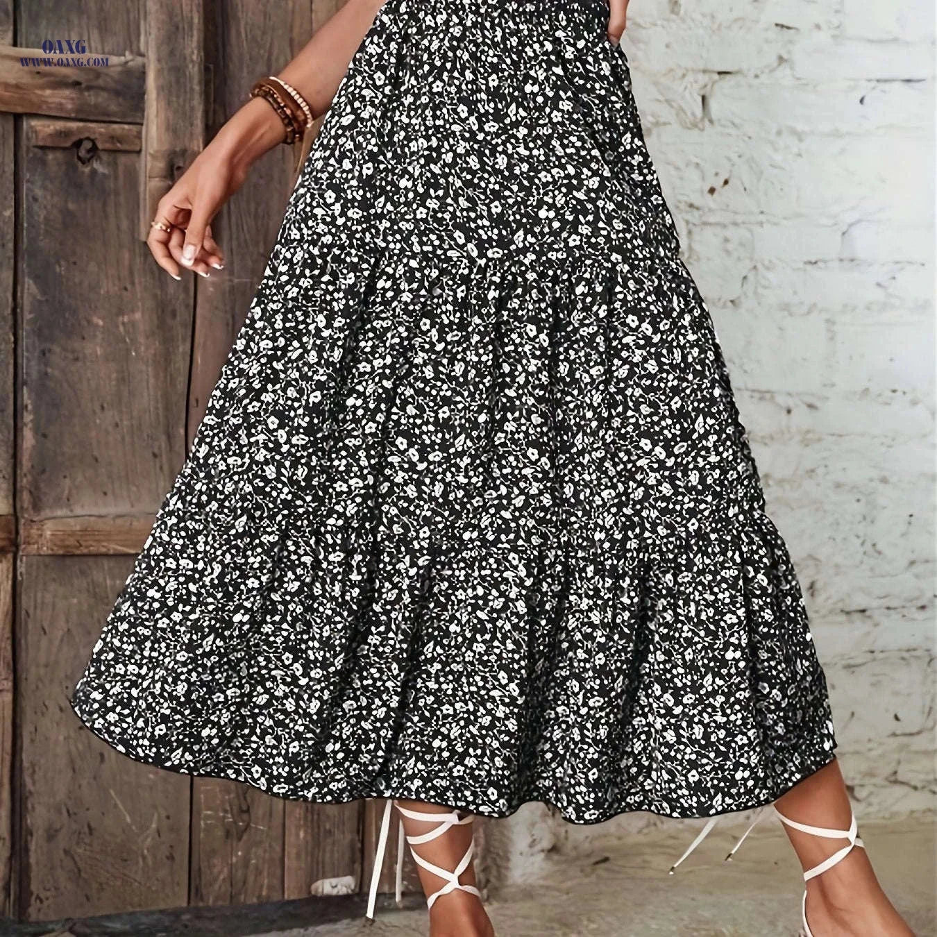 Women's Bohemian Floral A-Line Skirt - Lightweight & High-Rise Style   OAXG 