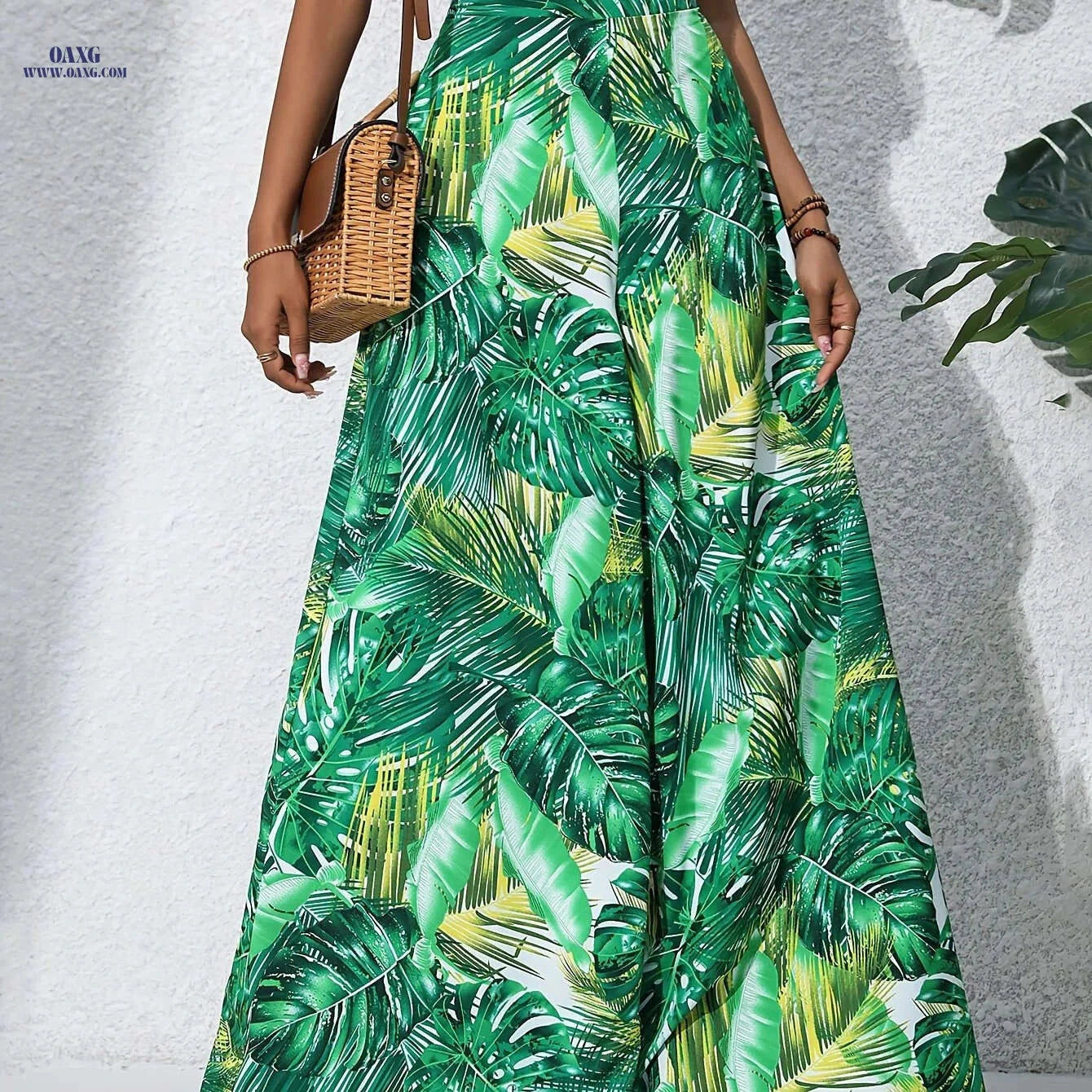 Women's Bohemian Floral Chiffon Wide-Leg Pants - High Waist Style   OAXG 