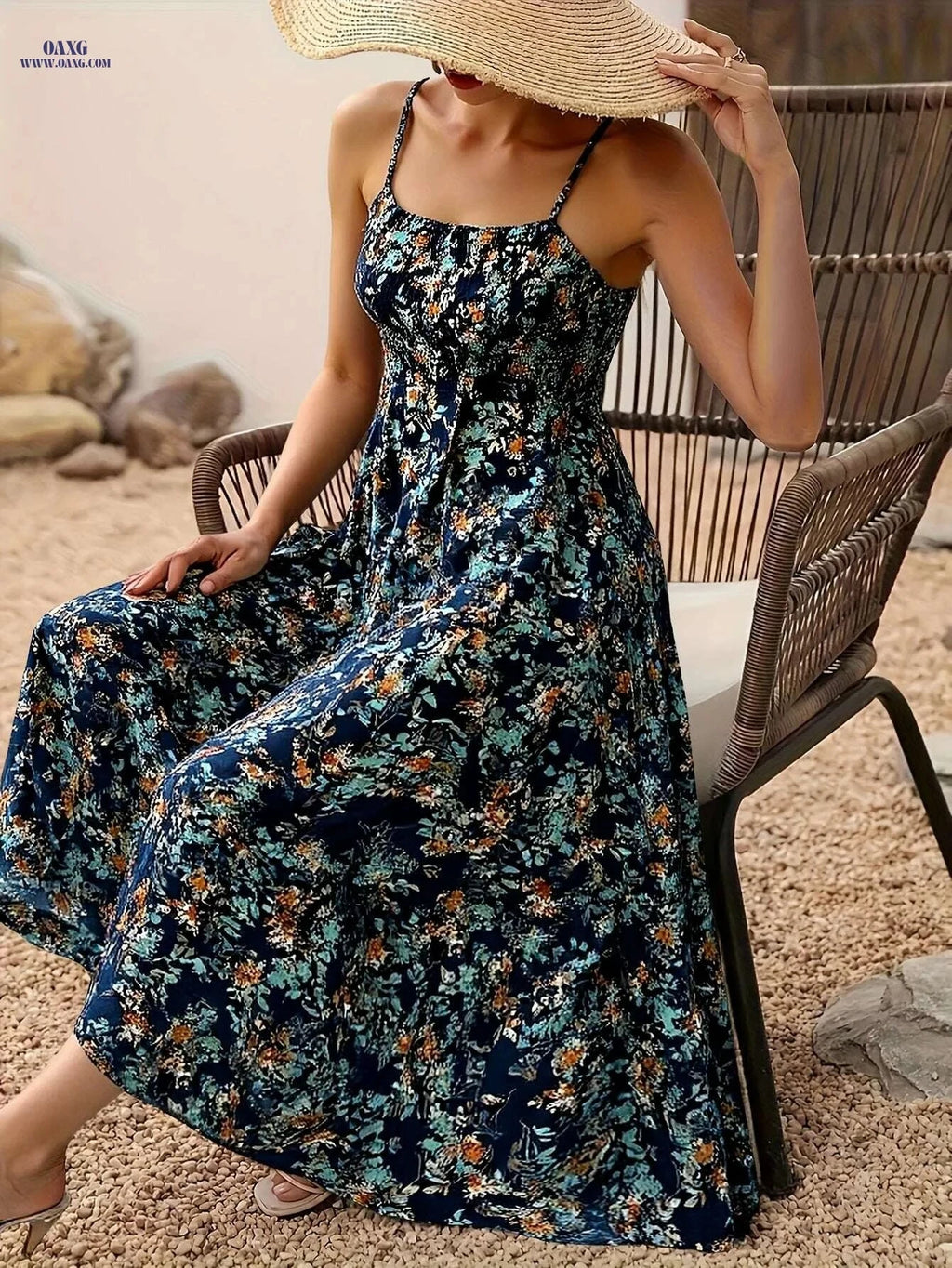 Women's Bohemian Floral Print Dress - Sleek Black, Summer Style   OAXG Black / S