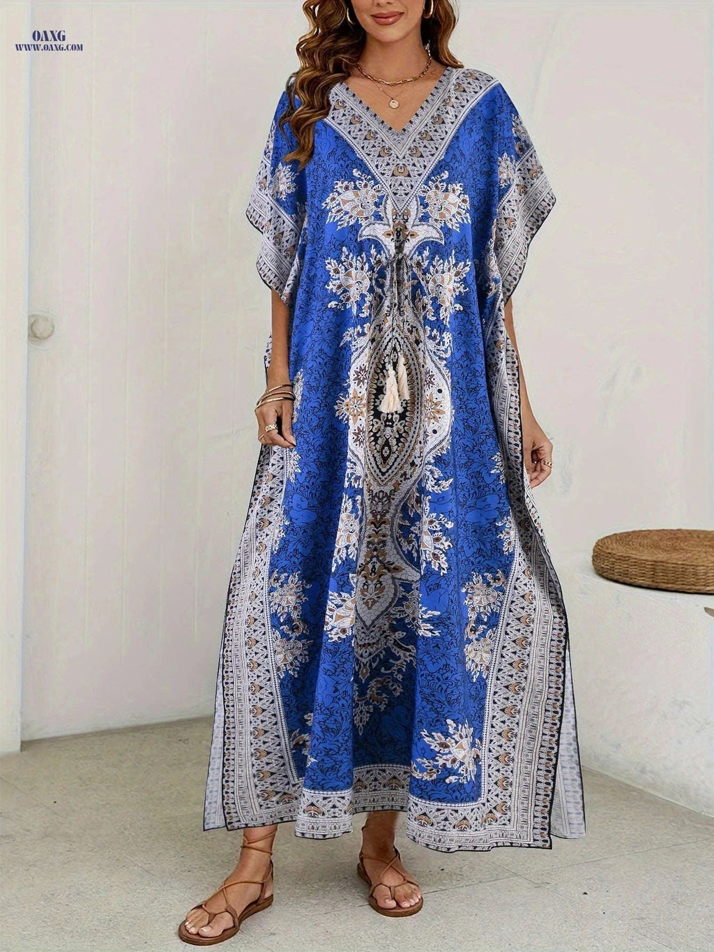 Women's Bohemian Floral V-Neck Maxi Dress - Beach Holiday Ready   OAXG 