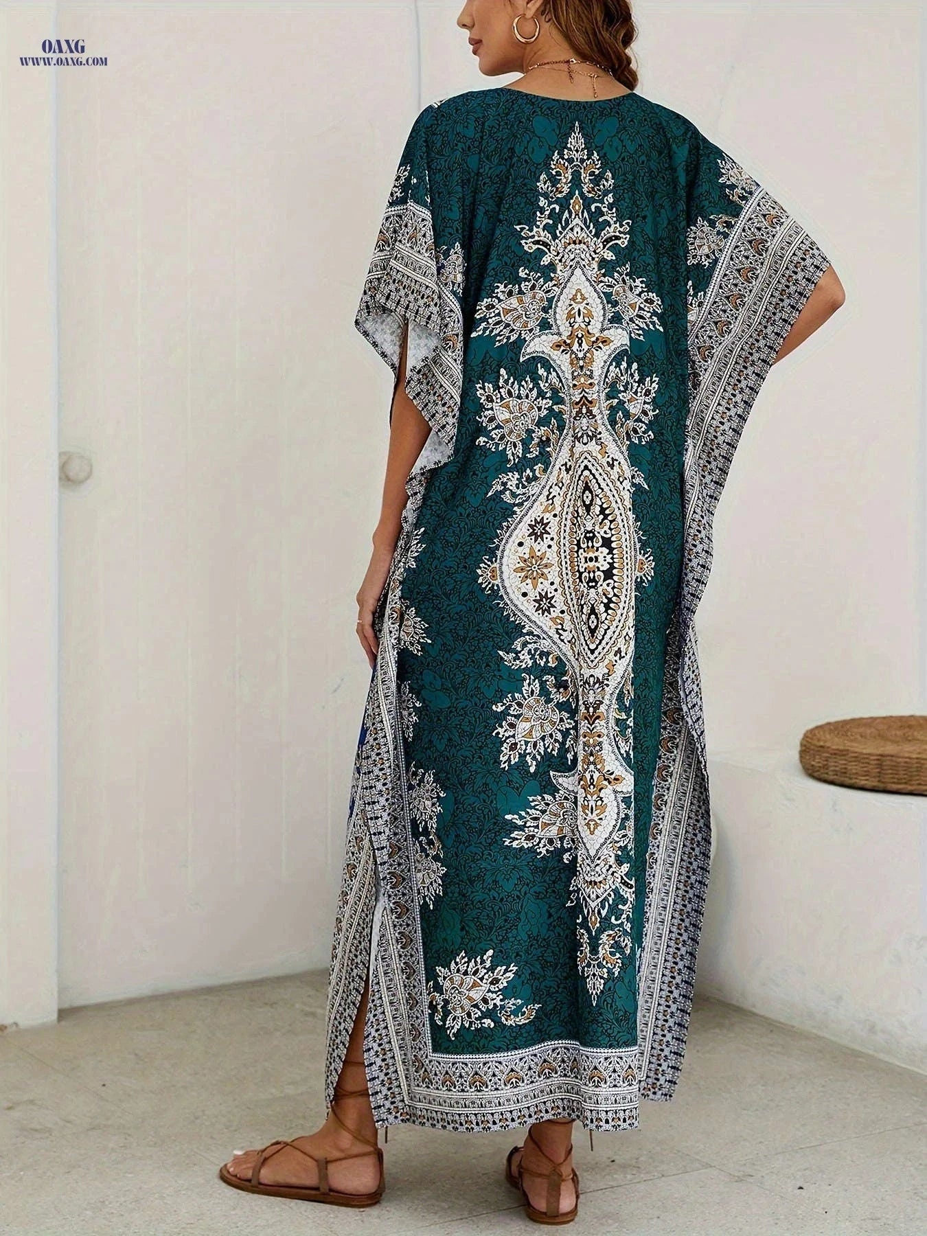 Women's Bohemian Floral V-Neck Maxi Dress - Beach Holiday Ready   OAXG 