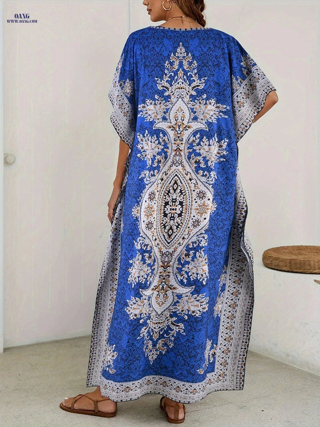 Women's Bohemian Floral V-Neck Maxi Dress - Beach Holiday Ready   OAXG 