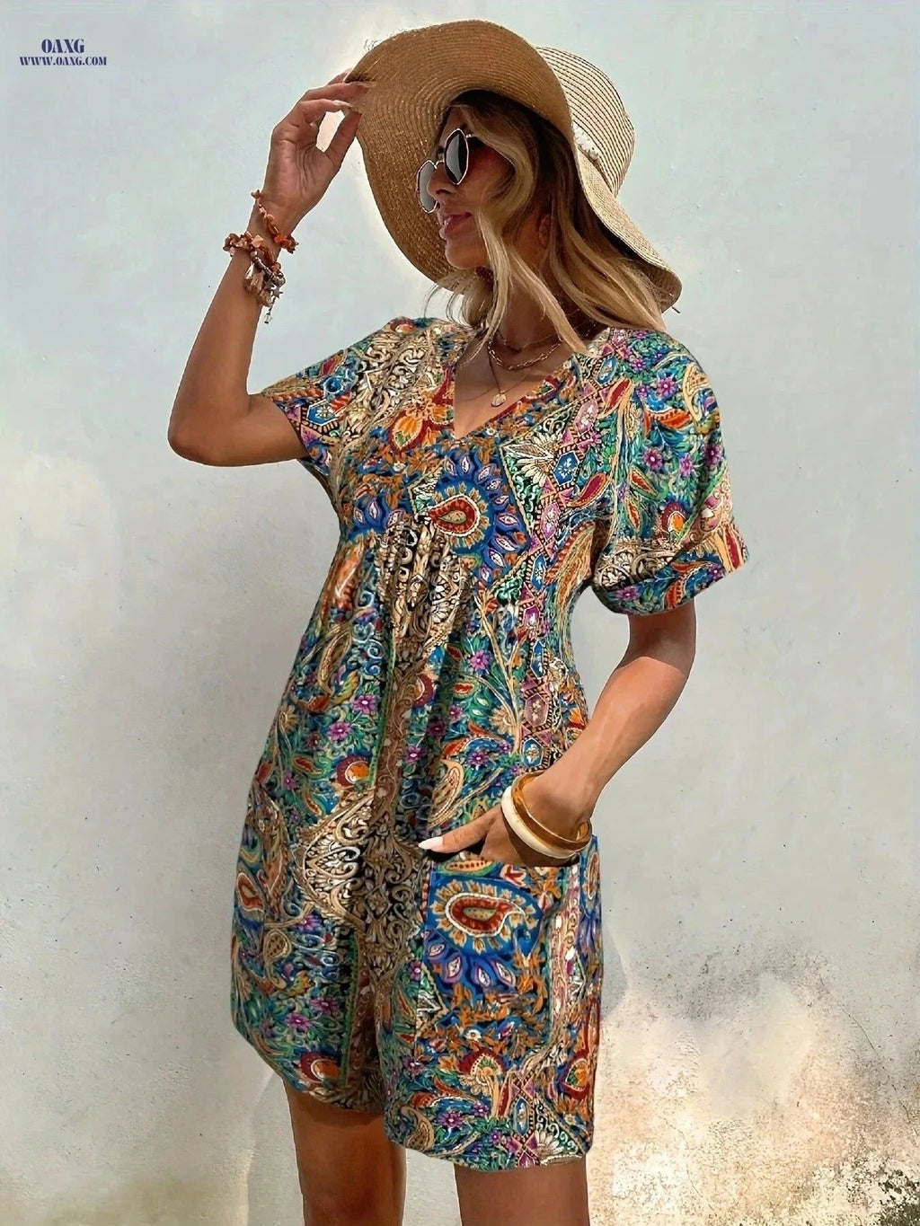Women's Bohemian Ocean Breeze Dress - Tropical Print Jumpsuit   OAXG Mixed Color / S