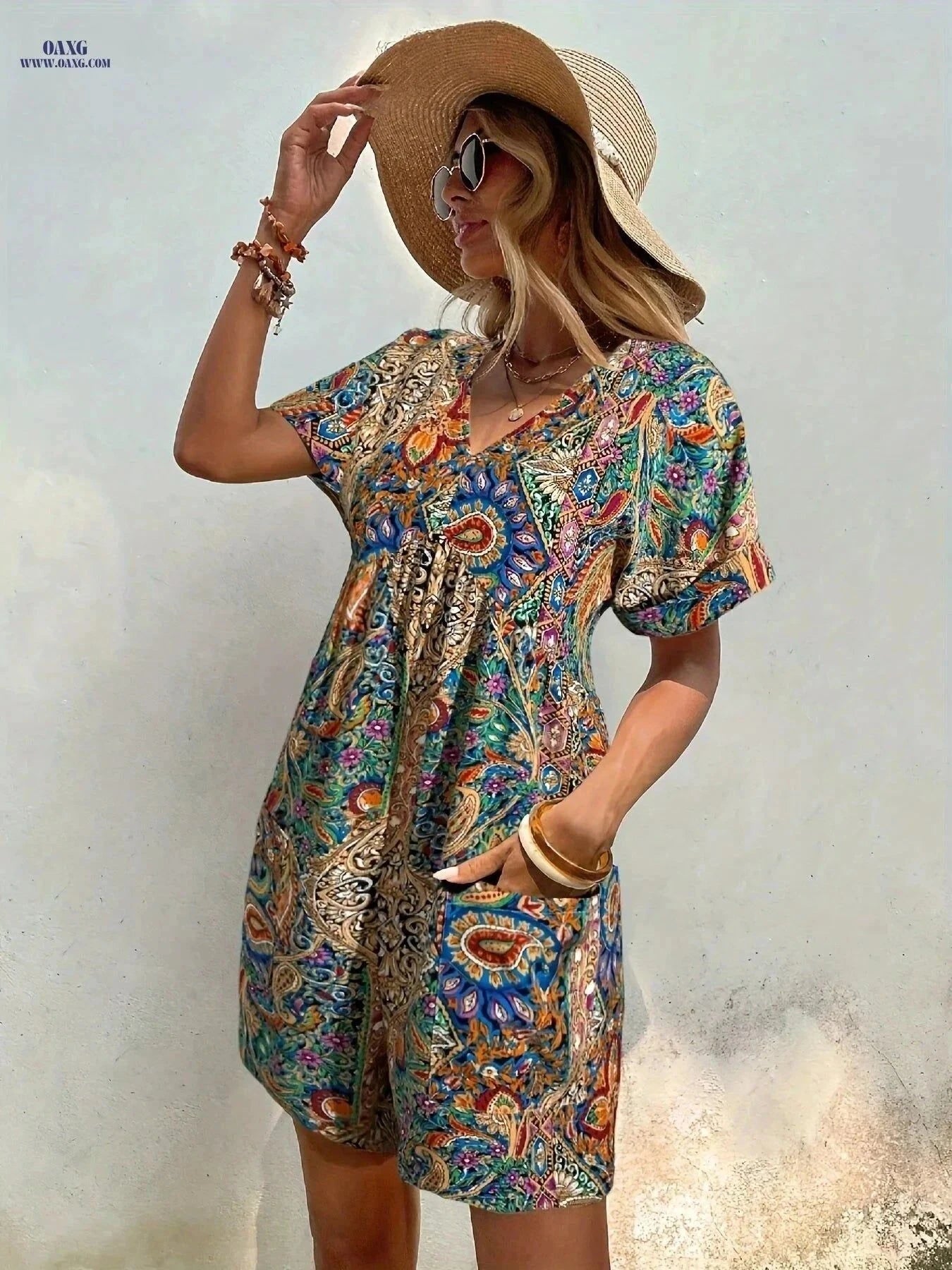 Women's Bohemian Ocean Breeze Dress - Tropical Print Jumpsuit   OAXG Mixed Color / S