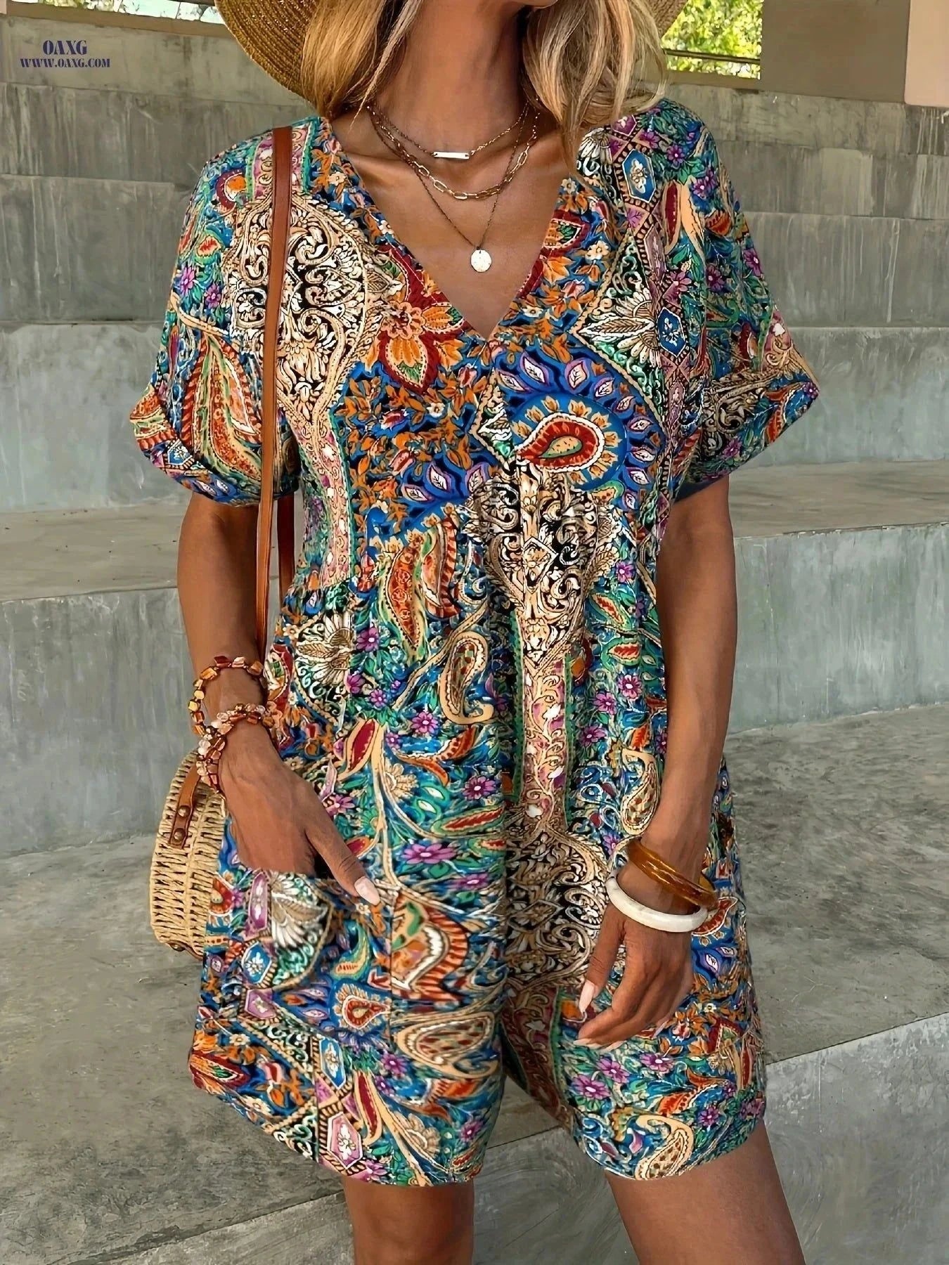 Women's Bohemian Ocean Breeze Dress - Tropical Print Jumpsuit   OAXG Mixed Color / S