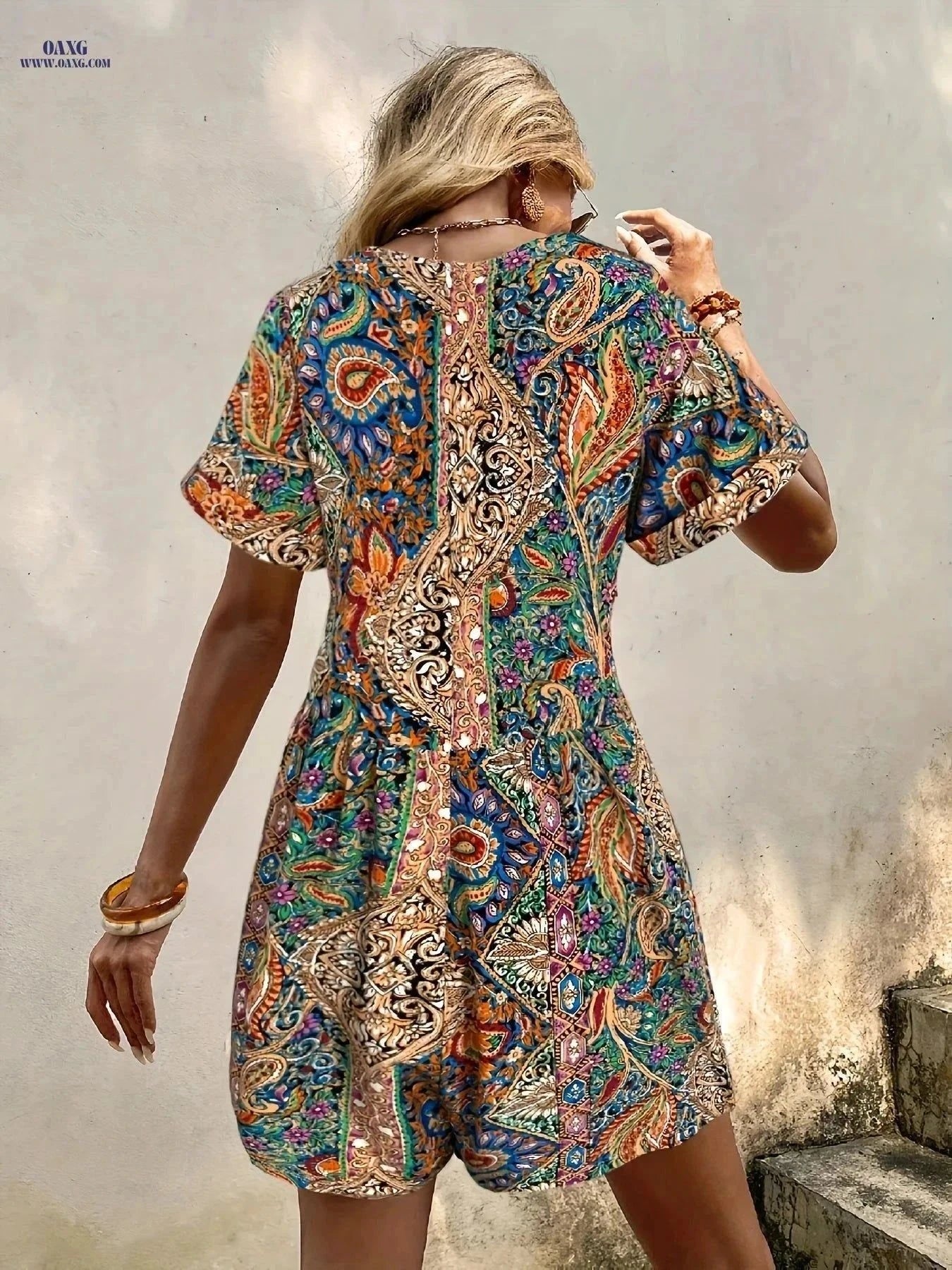 Women's Bohemian Ocean Breeze Dress - Tropical Print Jumpsuit   OAXG Mixed Color / S