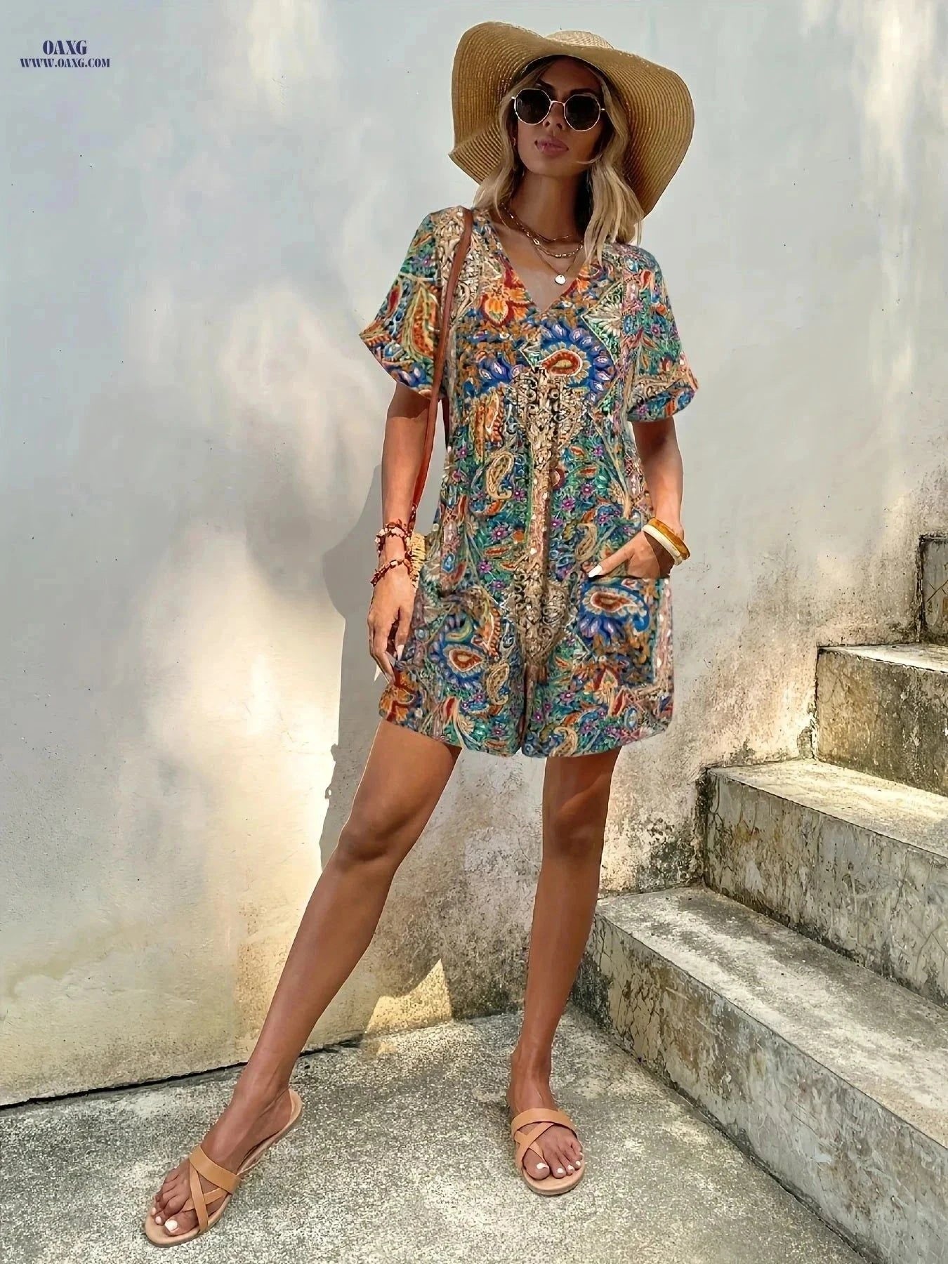 Women's Bohemian Ocean Breeze Dress - Tropical Print Jumpsuit   OAXG Mixed Color / S