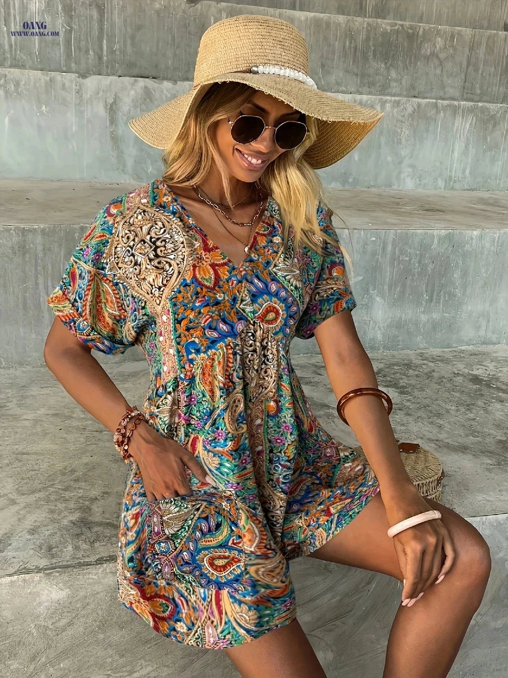 Women's Bohemian Ocean Breeze Dress - Tropical Print Jumpsuit   OAXG Mixed Color / S