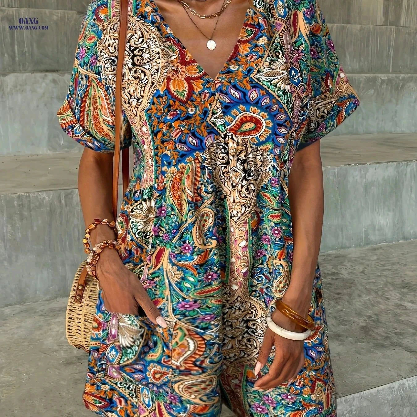 Women's Bohemian Ocean Breeze Dress - Tropical Print Jumpsuit   OAXG Mixed Color / S