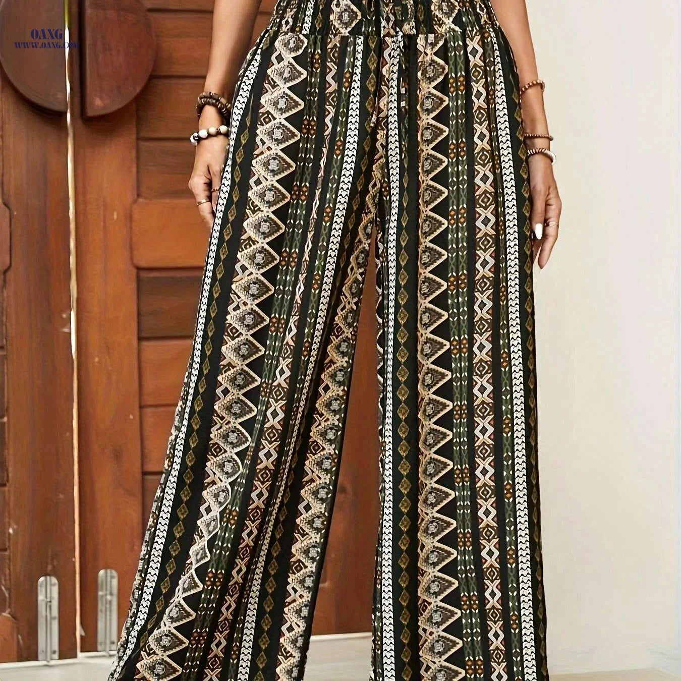 Women's Bohemian Tropical Pants - Lightweight Wide Leg Casual Trousers   OAXG Multicolor / S