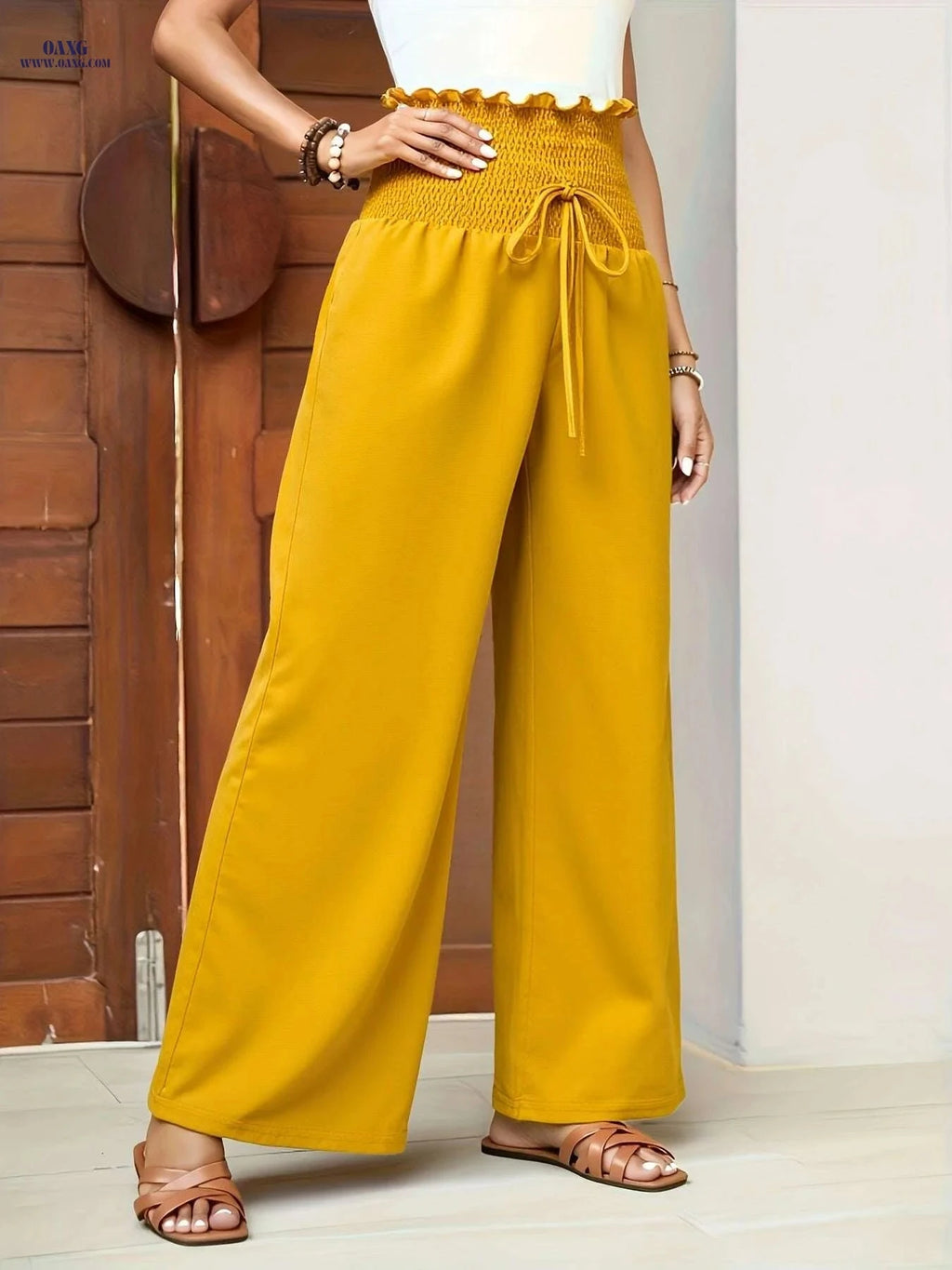 Women's Bohemian Tropical Pants - Lightweight Wide Leg Casual Trousers   OAXG Multicolor / S