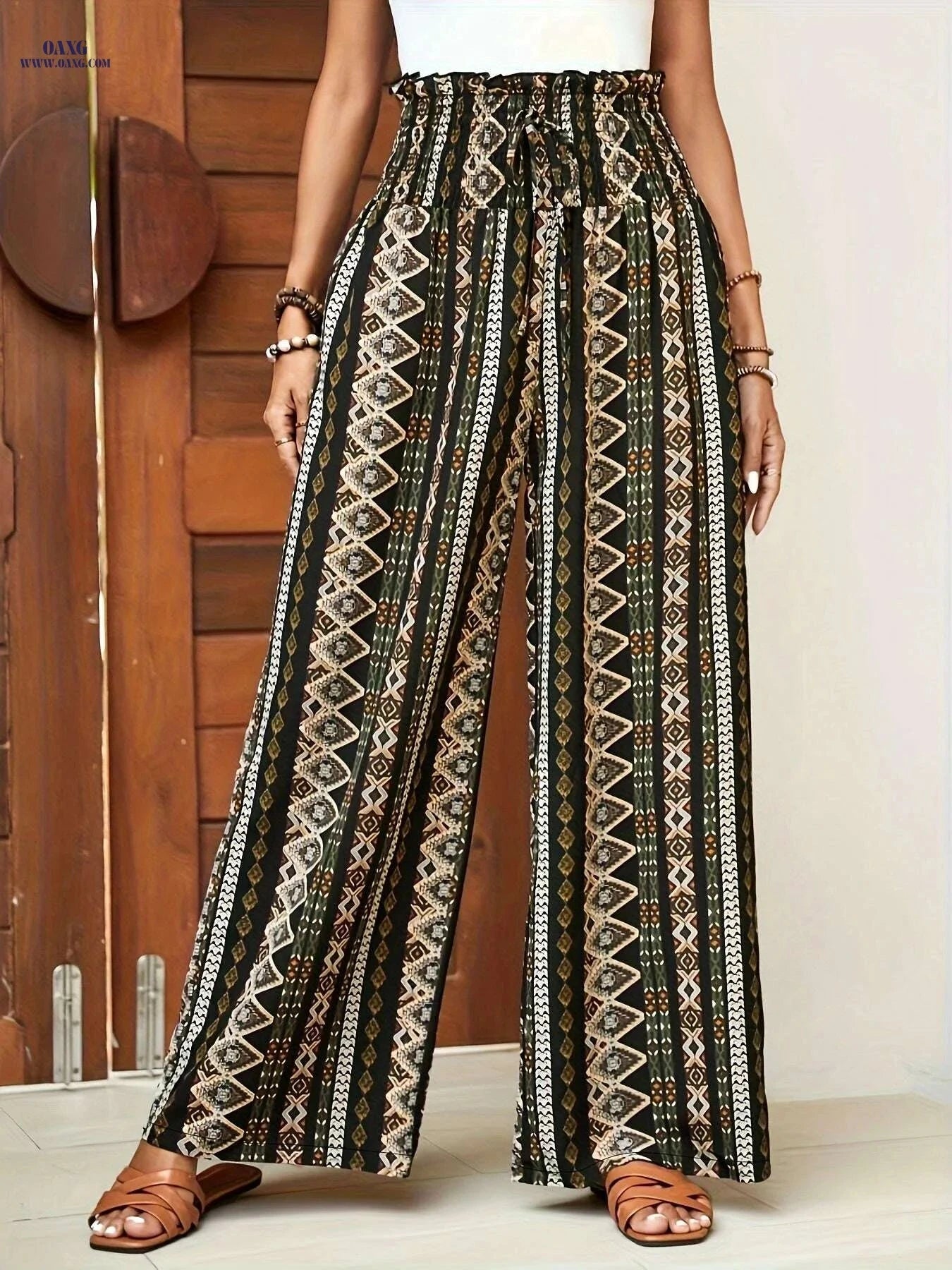 Women's Bohemian Tropical Pants - Lightweight Wide Leg Casual Trousers   OAXG Multicolor / S