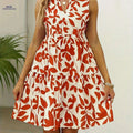 Women's Bohemian V-Neck A-Line Dress - Lightweight Summer Style   OAXG Orange / S