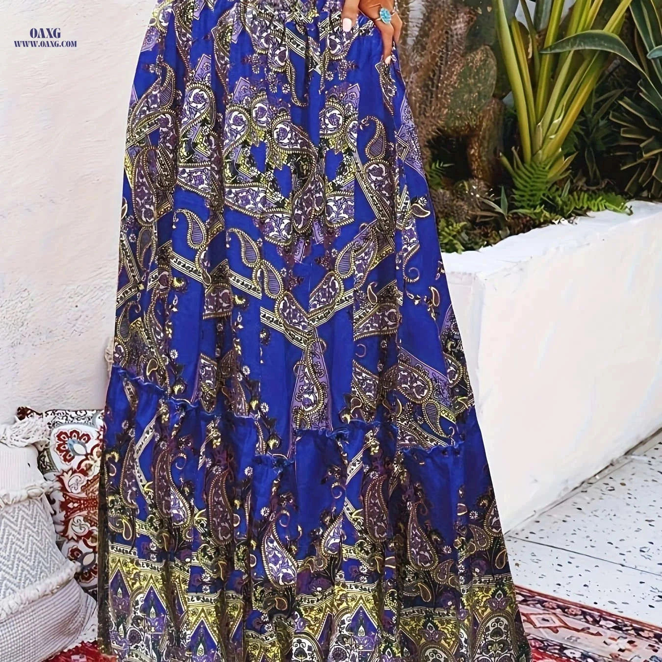 Women's Boho Paisley Print Drawstring Maxi Skirt - Summer Fashion   OAXG 【Red】 / S