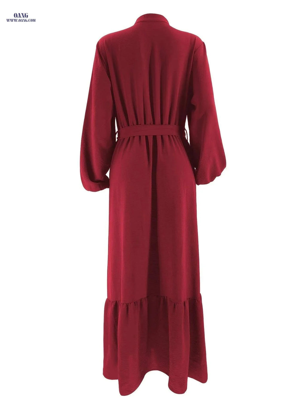 Women's Burgundy Modest Abaya Dress - Long Sleeve, Button Front   OAXG 