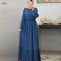 Women's Burgundy Modest Abaya Dress - Long Sleeve, Button Front   OAXG Navy Blue / S