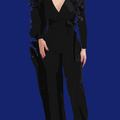 Women's Burgundy V-Neck Jumpsuit - Adjustable Waist Tie, Casual Style   OAXG Royal Blue / S