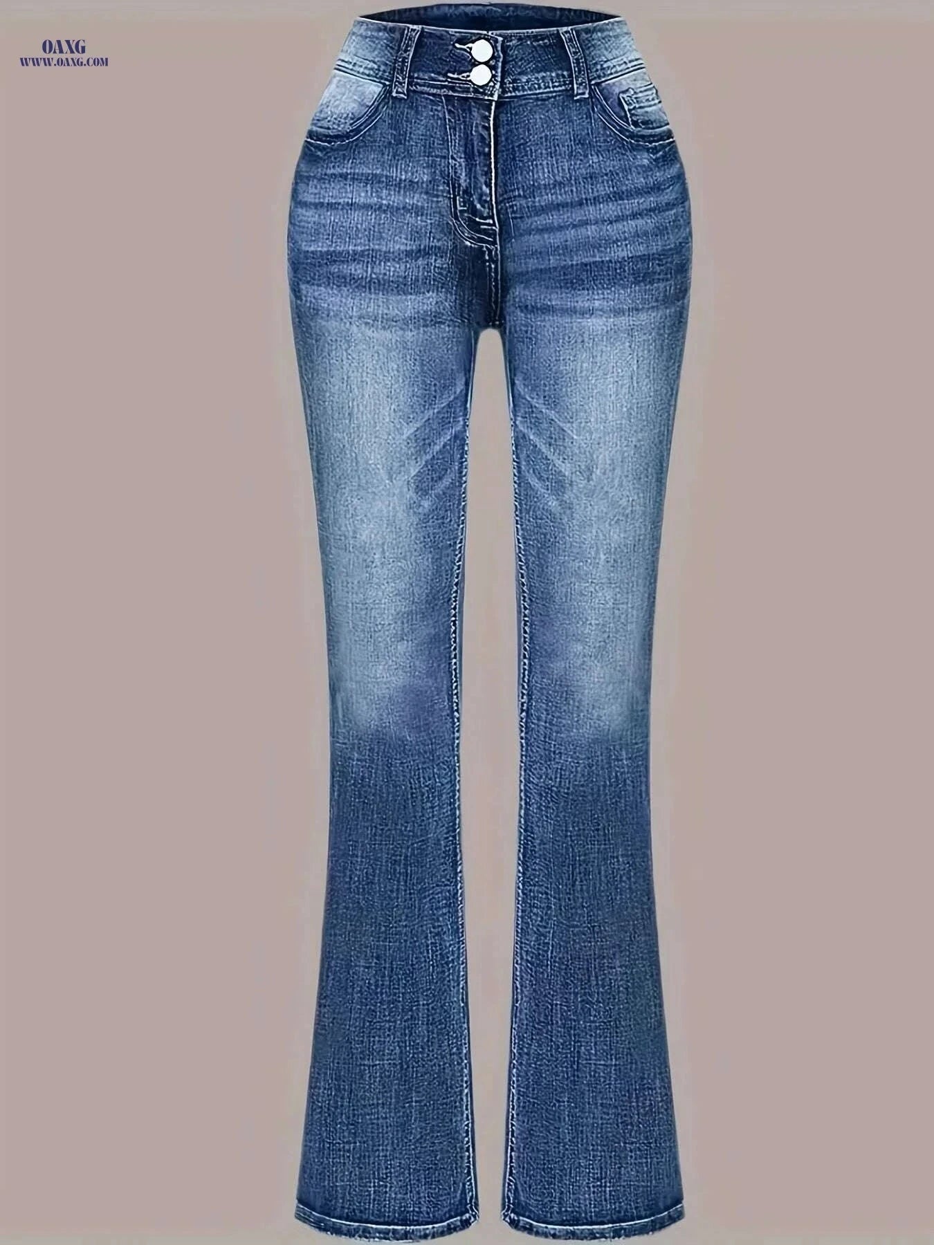 Women's Butterfly Print Flared Jeans - High Stretch Denim for Spring   OAXG 