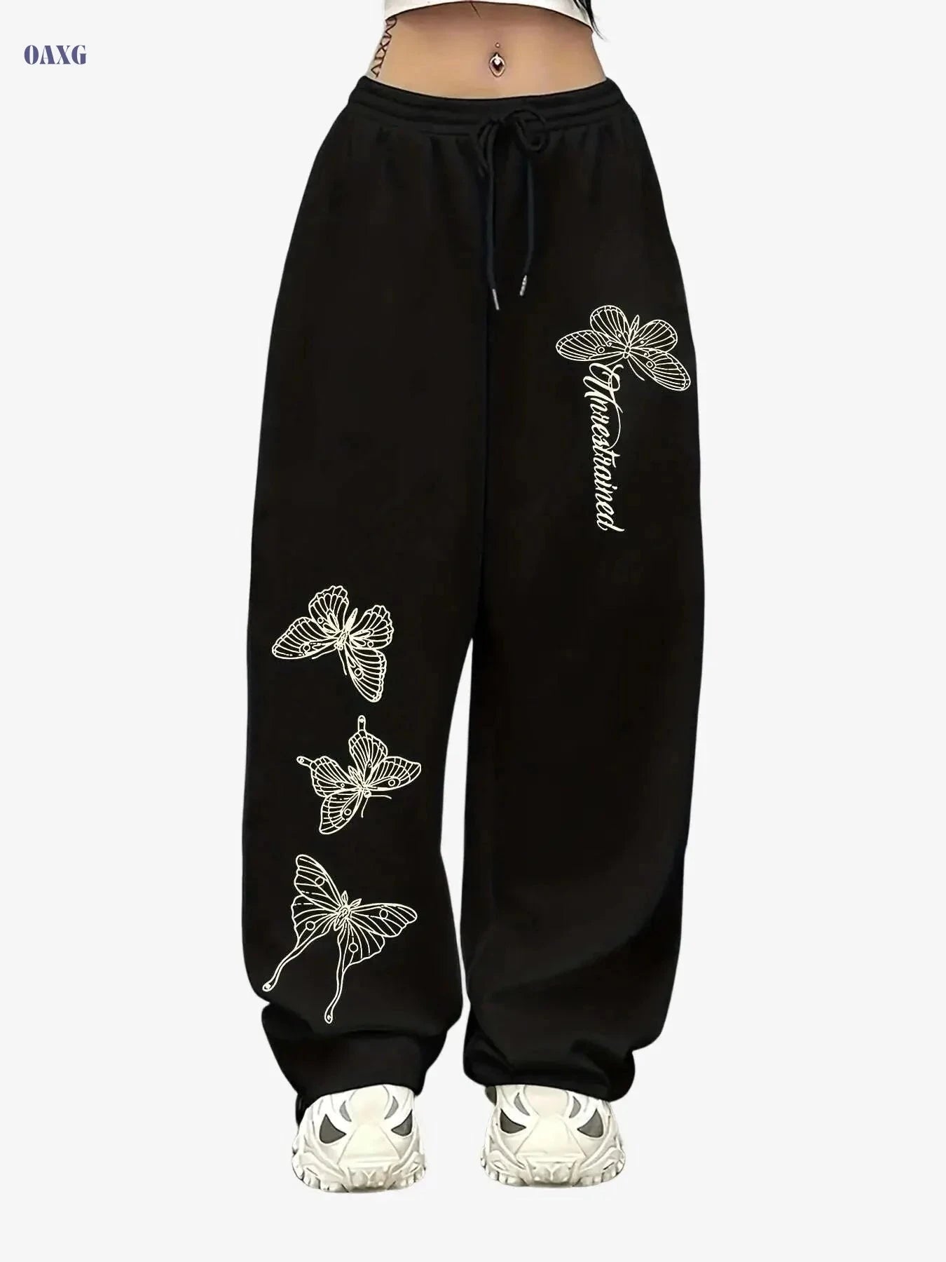 Women's Butterfly Print Wide-Leg Pants - Casual Stretch Trousers   OAXG 