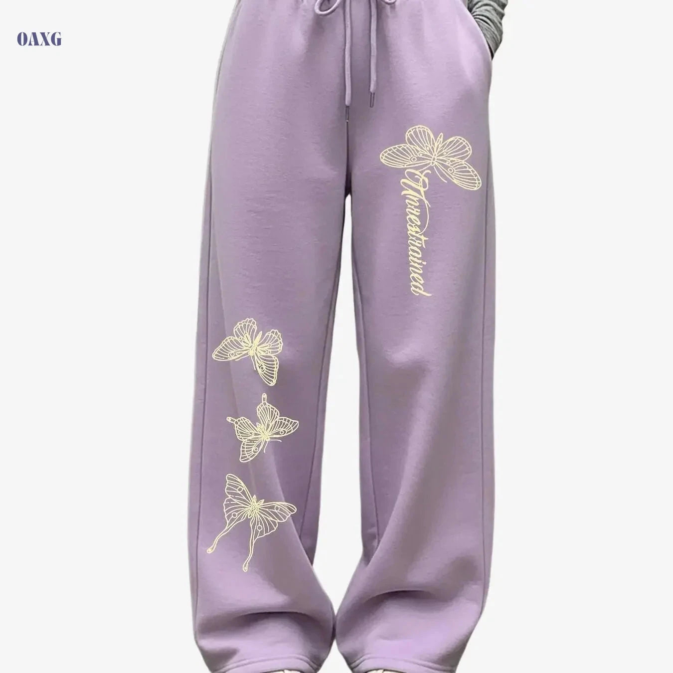 Women's Butterfly Print Wide-Leg Pants - Casual Stretch Trousers   OAXG Grey / XS