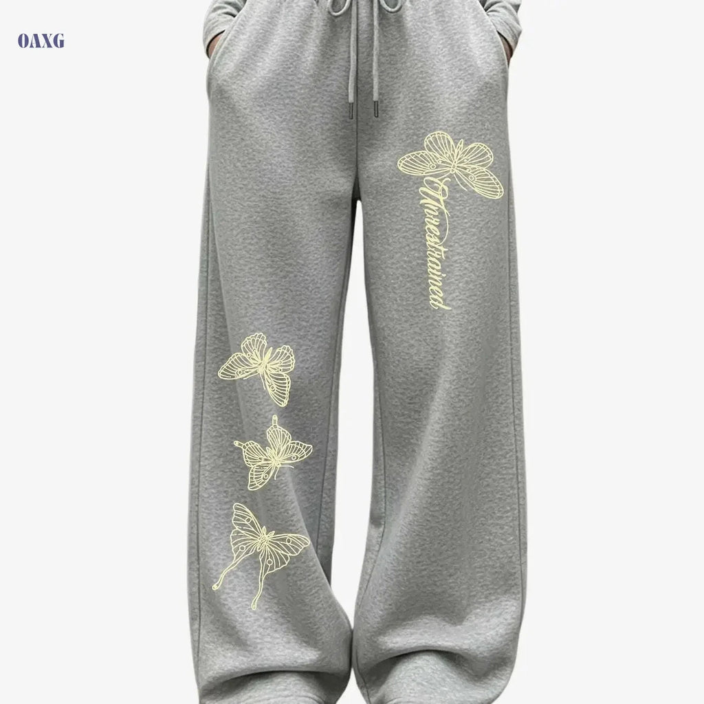 Women's Butterfly Print Wide-Leg Pants - Casual Stretch Trousers   OAXG 