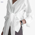 Women's Button-Up Long Sleeve Shirt - Solid Color Casual Style   OAXG 