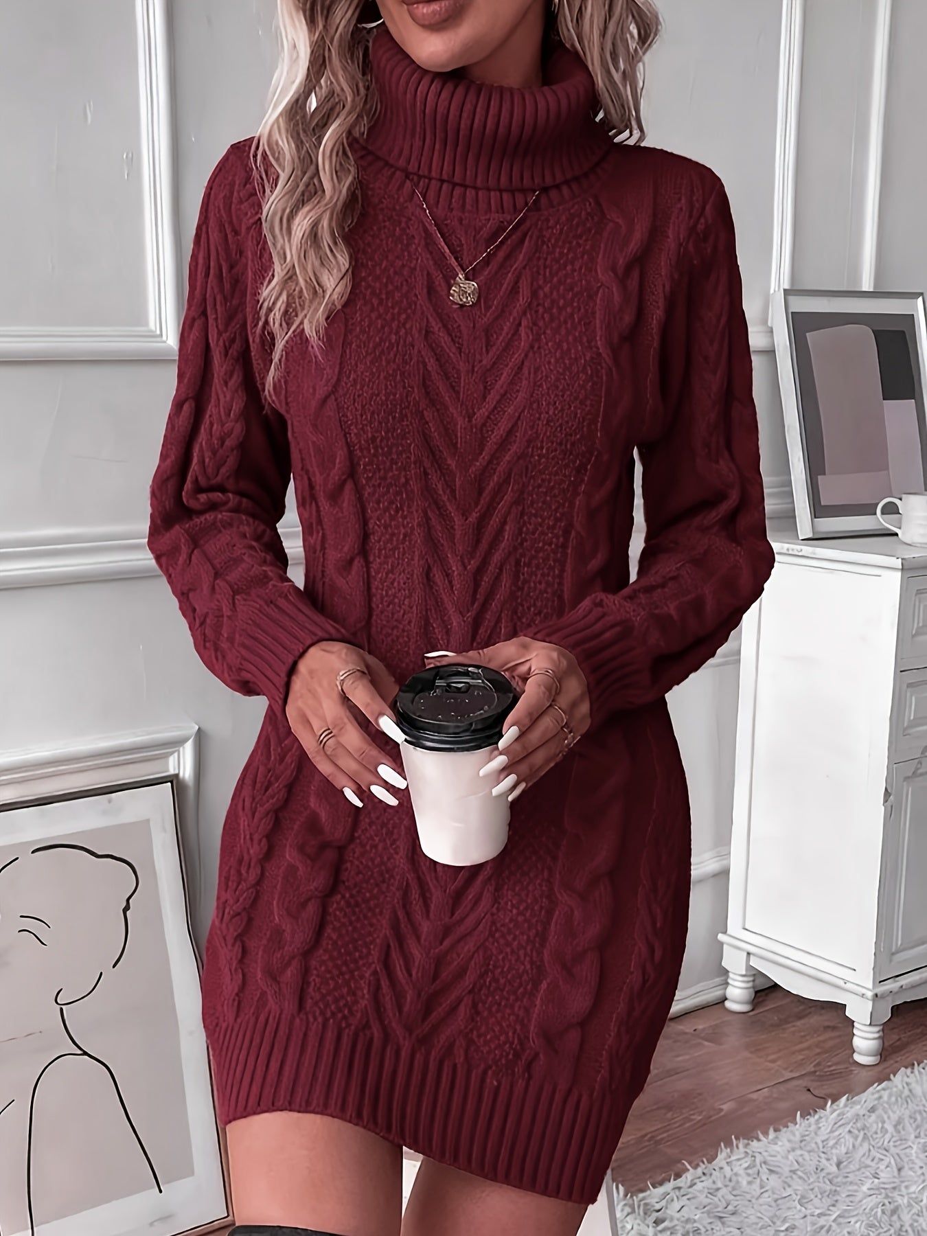 Women's Cable Sweater Dress   OAXG Khaki / S