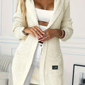 Women's Cardigan Sweater with Pockets and Hood, Loose Fit, Spring and Autumn Sweater, Women's Clothing   OAXG Ivory White / M