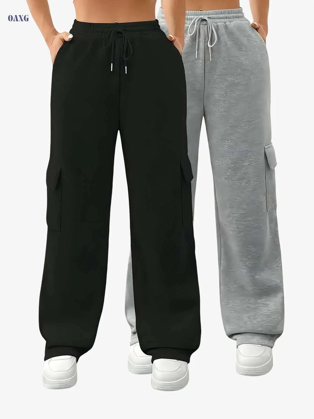 Women's Cargo Pants - Red & Black Sweatpants with Elastic Waistband   OAXG 