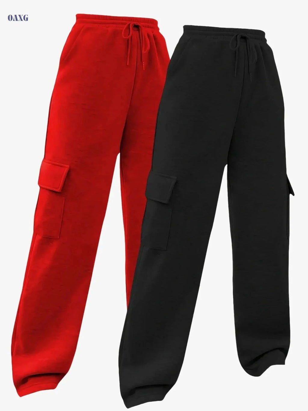 Women's Cargo Pants - Red & Black Sweatpants with Elastic Waistband   OAXG Black+gray / S