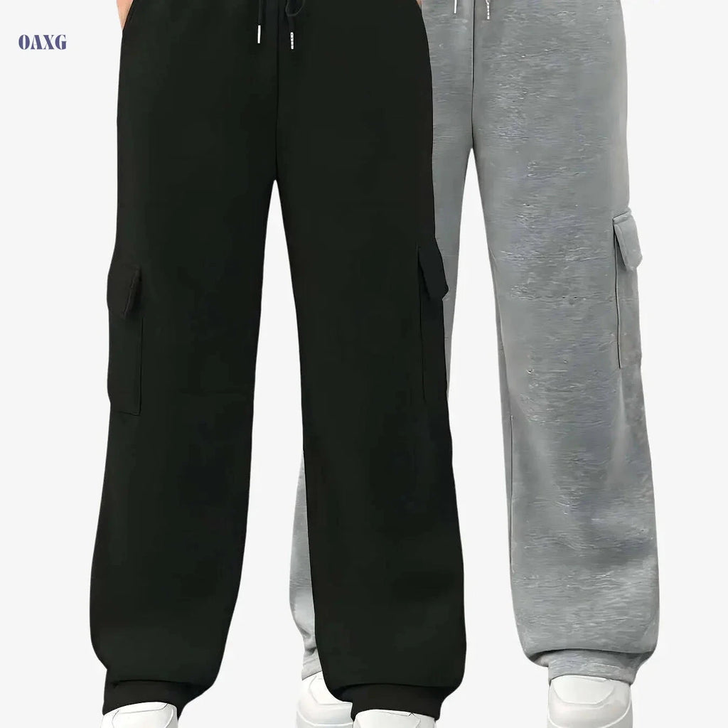 Women's Cargo Pants - Red & Black Sweatpants with Elastic Waistband   OAXG Black+gray / S