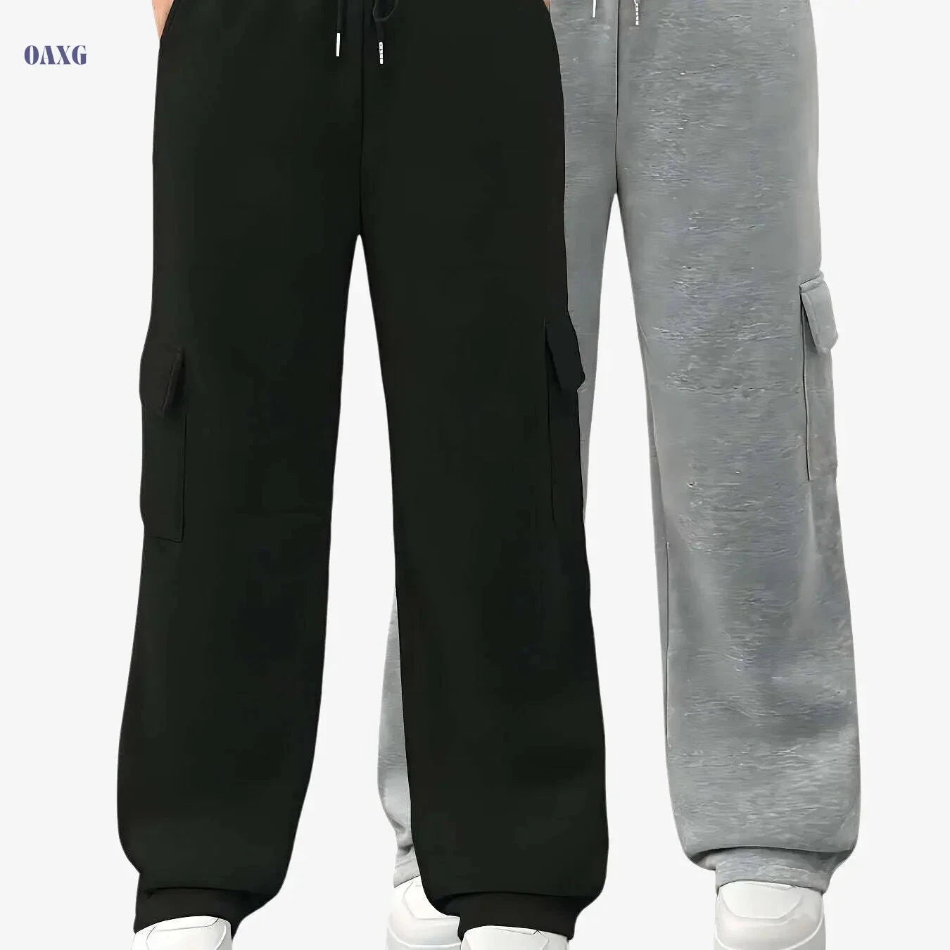 Women's Cargo Pants - Red & Black Sweatpants with Elastic Waistband   OAXG Black+gray / S