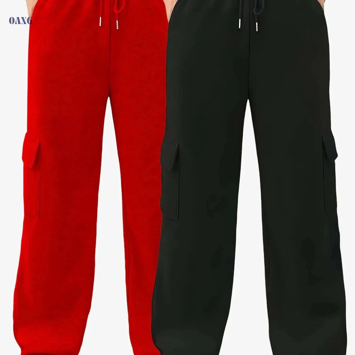 Women's Cargo Pants - Red & Black Sweatpants with Elastic Waistband   OAXG Black+gray / S