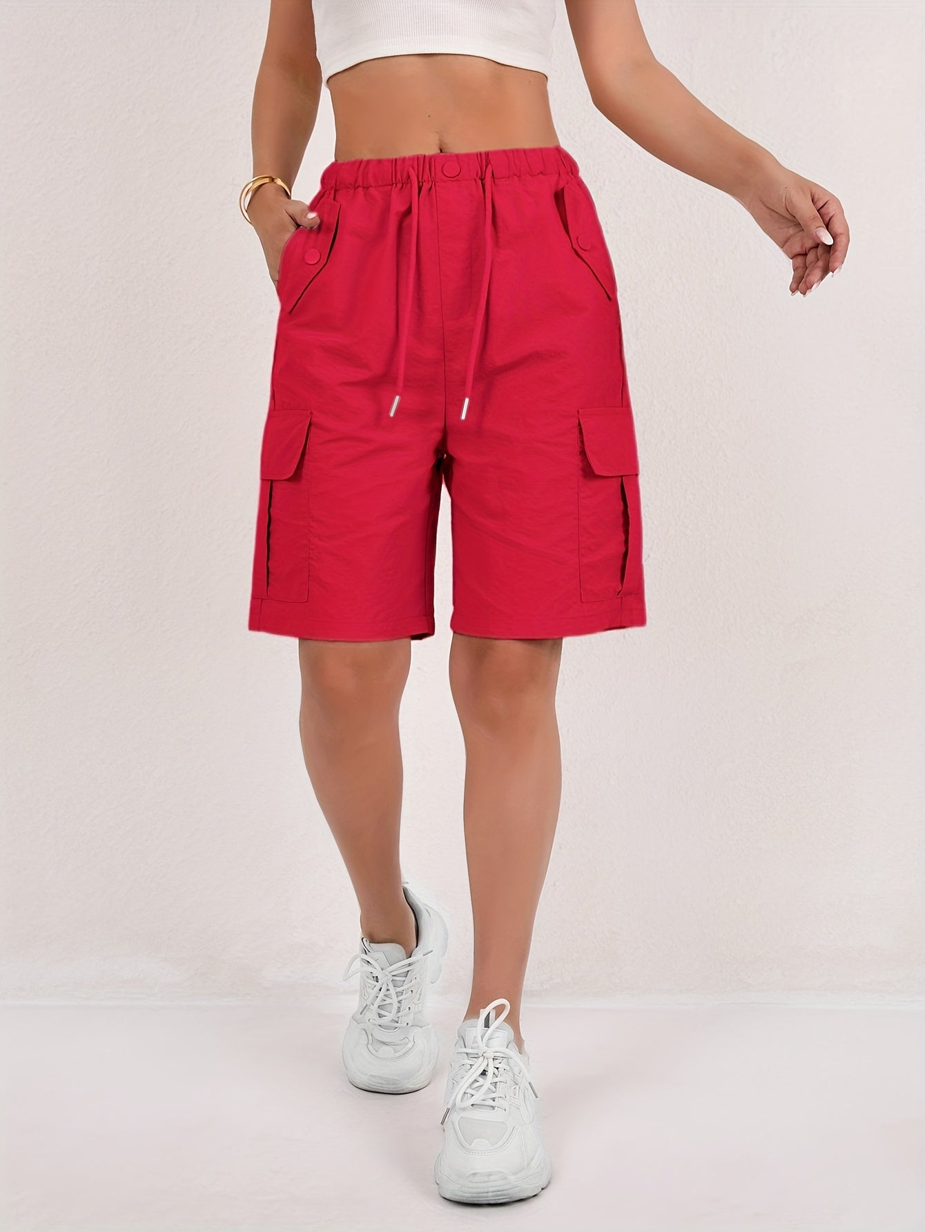 Women's Cargo Shorts - Loose-Fitting, Casual, Multiple Pockets   OAXG 