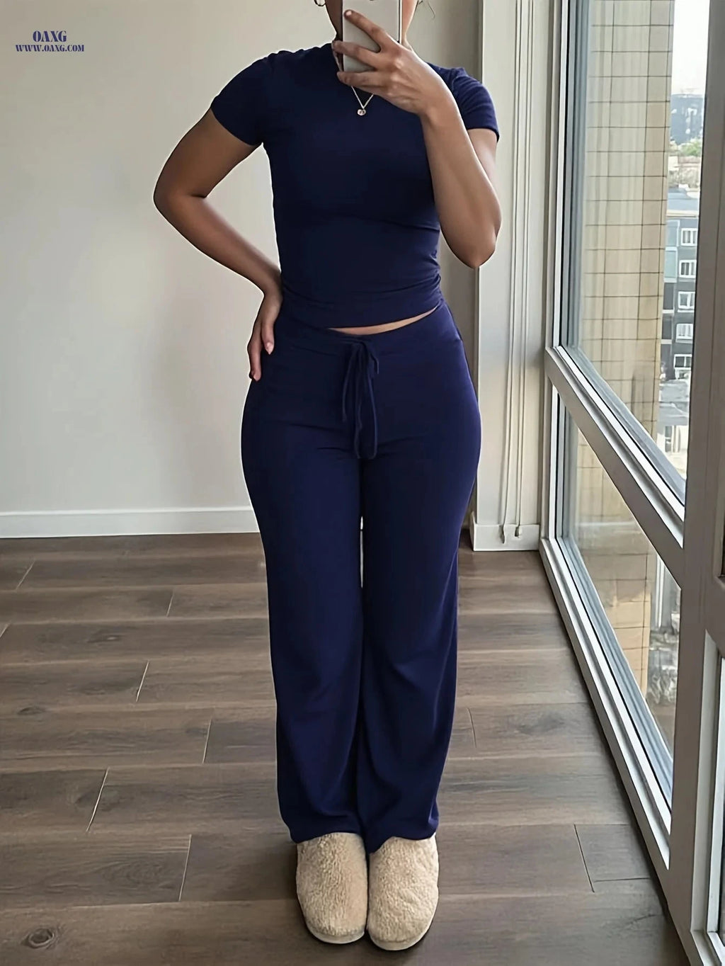 Women's Casual 2-Piece Top and Wide-Leg Pants Set - All-Season Comfort   OAXG 