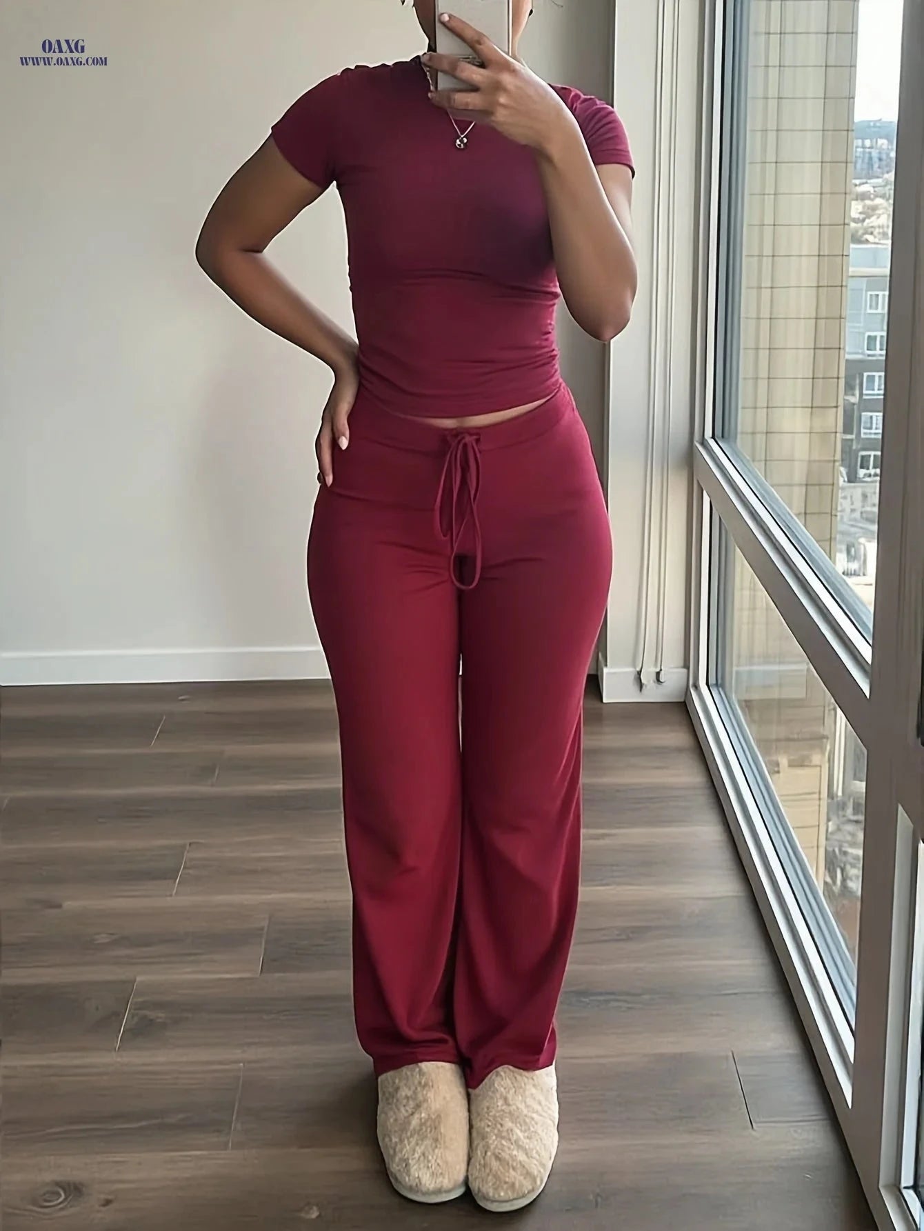 Women's Casual 2-Piece Top and Wide-Leg Pants Set - All-Season Comfort   OAXG 
