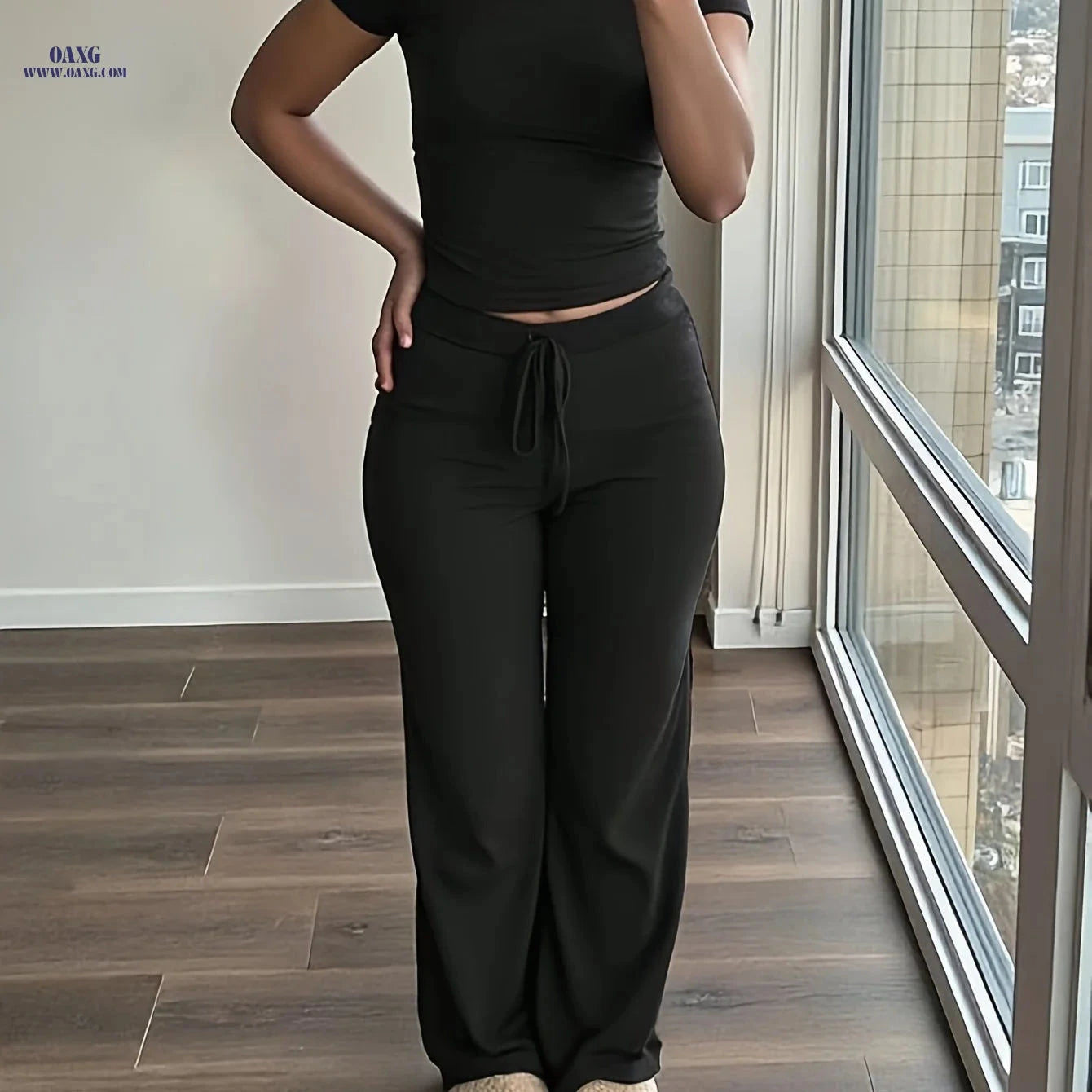 Women's Casual 2-Piece Top and Wide-Leg Pants Set - All-Season Comfort   OAXG 