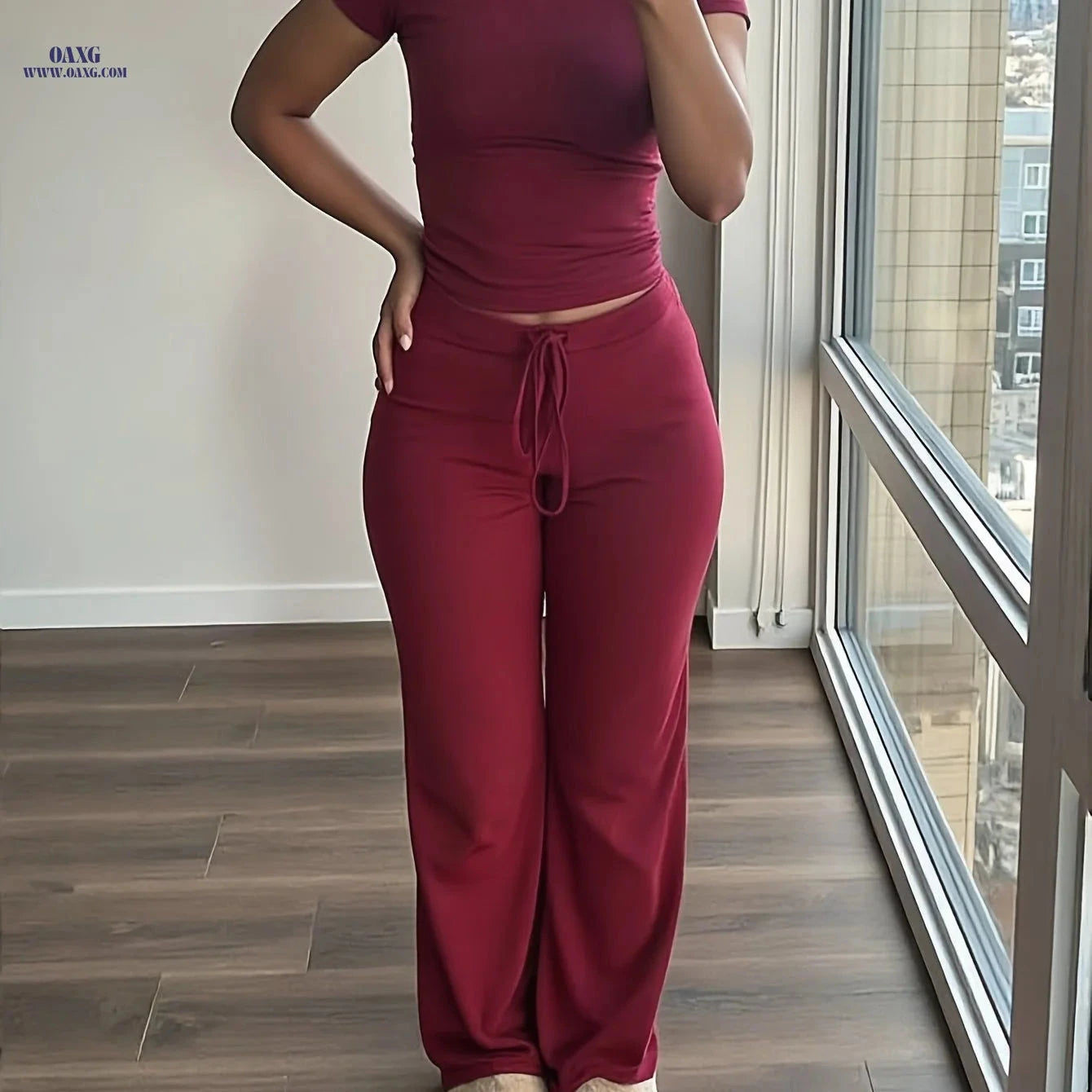Women's Casual 2-Piece Top and Wide-Leg Pants Set - All-Season Comfort   OAXG 
