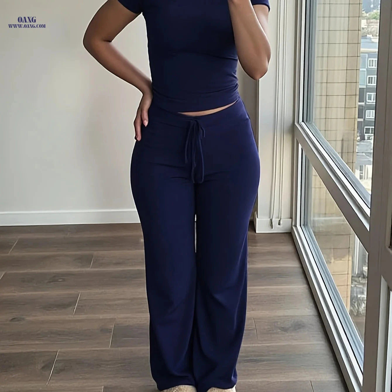 Women's Casual 2-Piece Top and Wide-Leg Pants Set - All-Season Comfort   OAXG 