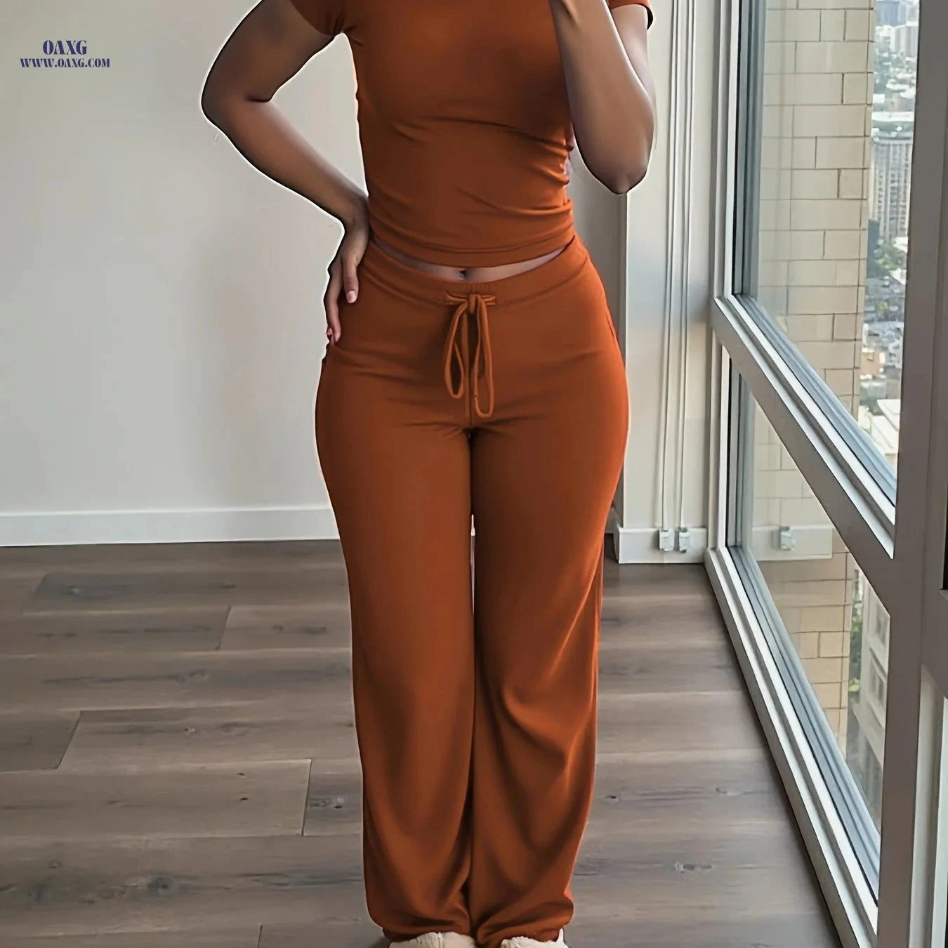 Women's Casual 2-Piece Top and Wide-Leg Pants Set - All-Season Comfort   OAXG 