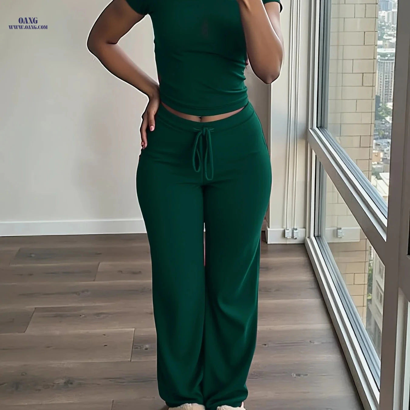 Women's Casual 2-Piece Top and Wide-Leg Pants Set - All-Season Comfort   OAXG 