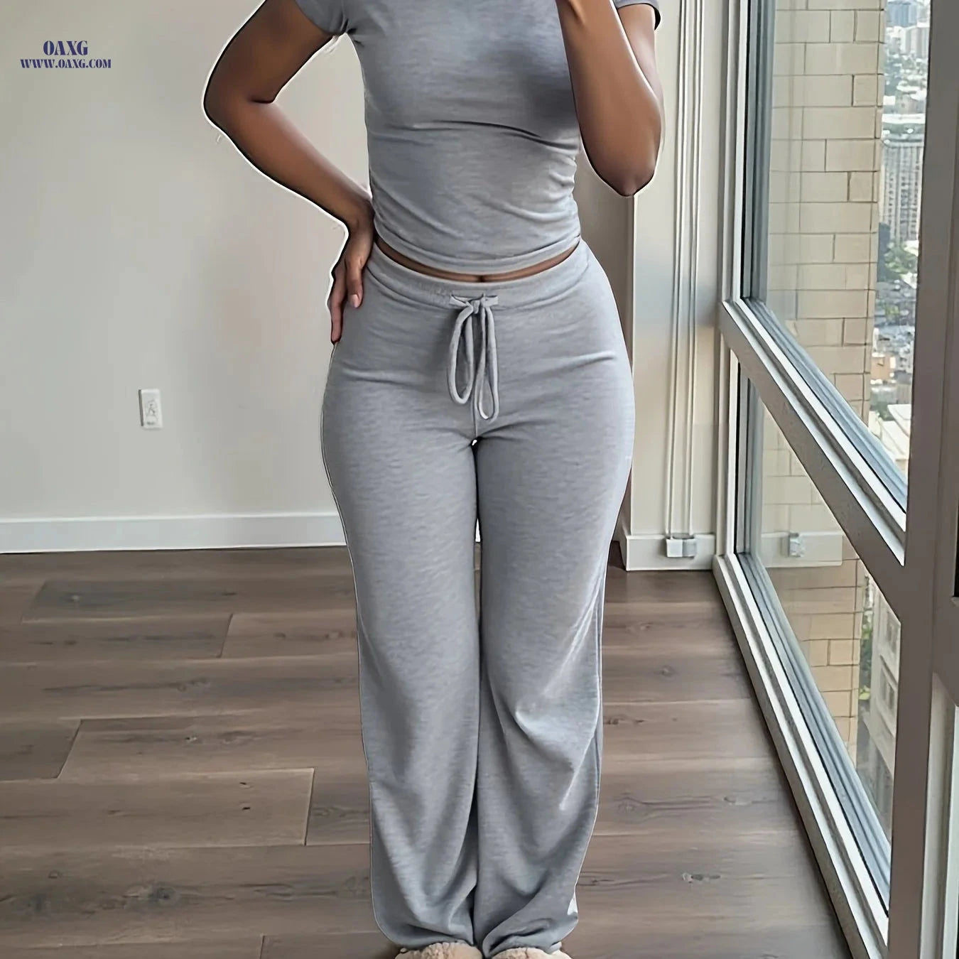 Women's Casual 2-Piece Top and Wide-Leg Pants Set - All-Season Comfort   OAXG 