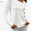 Women's Casual Asymmetrical Top - Long Sleeve, Square Neck Style   OAXG White / S