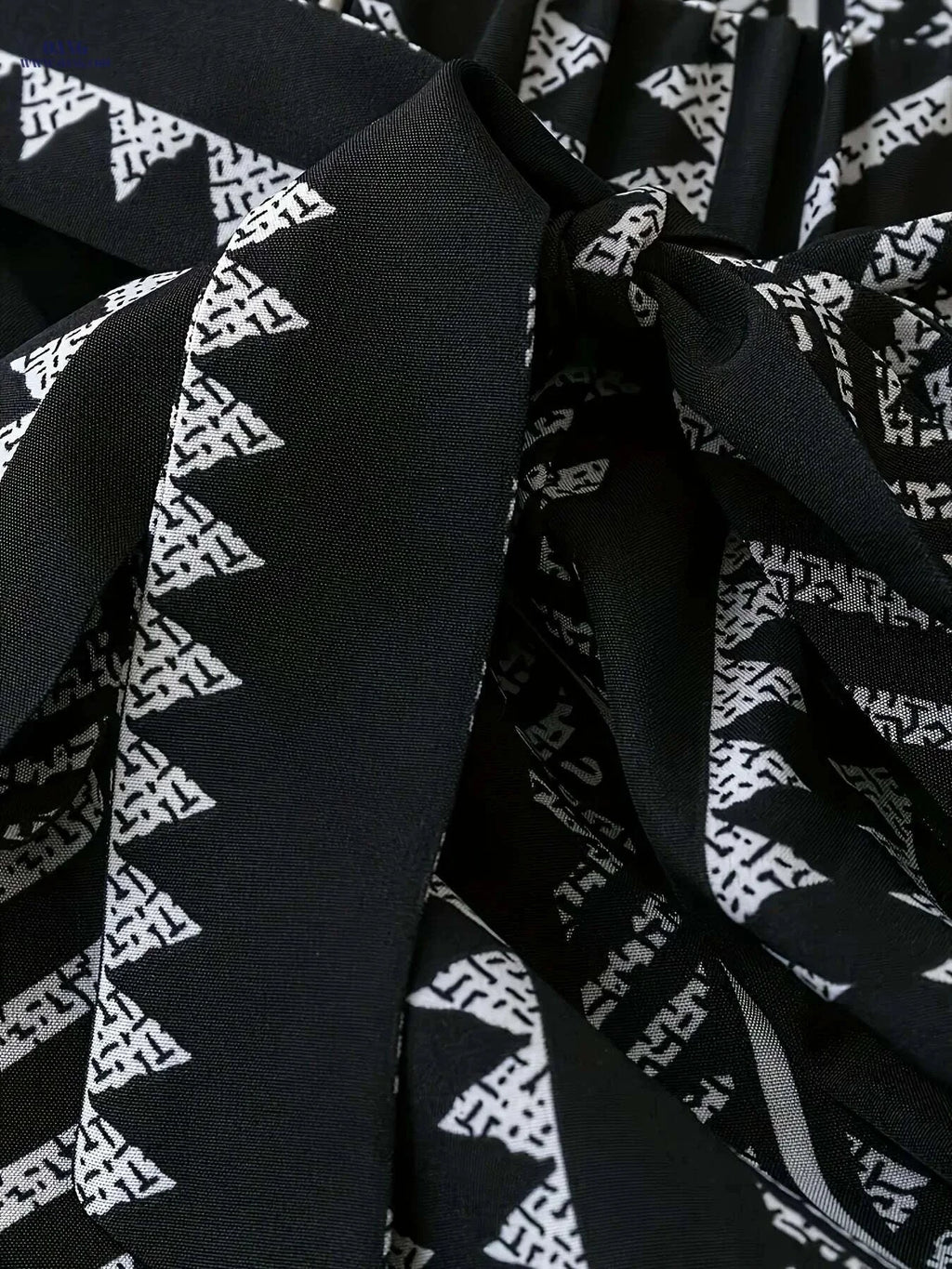 Women's Casual Black Wide Leg Trousers - Geometric Pattern, All-Season   OAXG Black / S