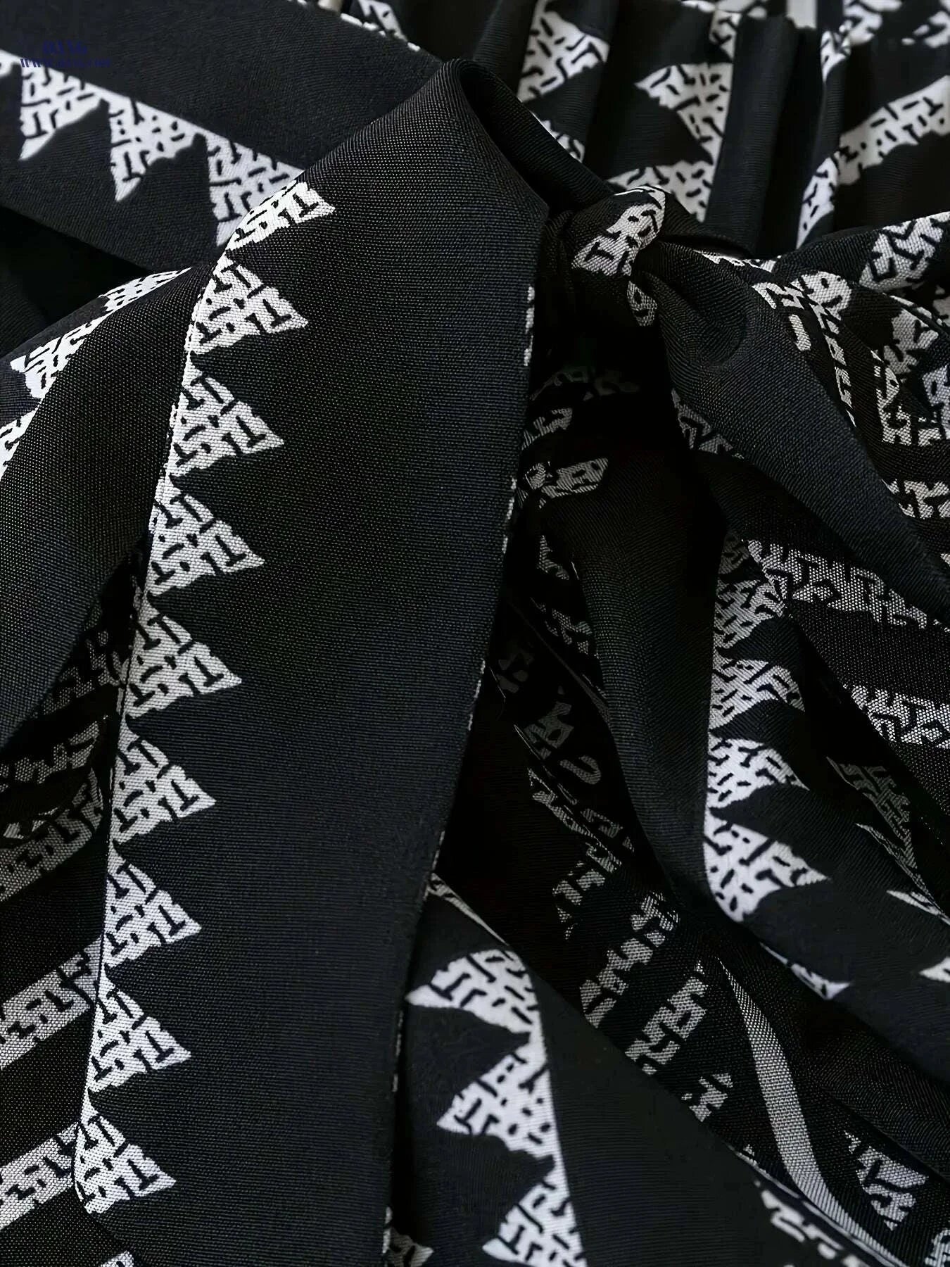 Women's Casual Black Wide Leg Trousers - Geometric Pattern, All-Season   OAXG Black / S