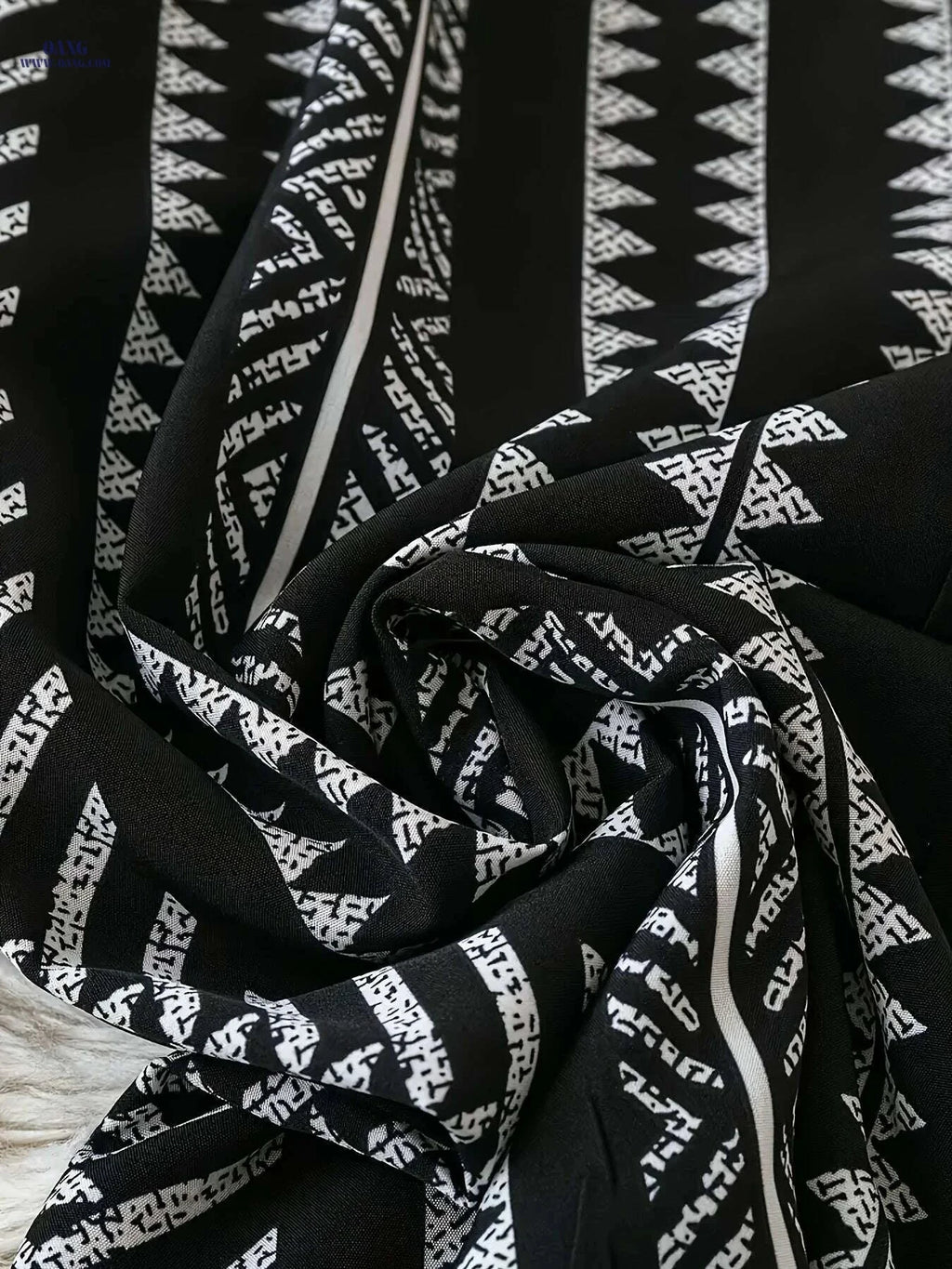 Women's Casual Black Wide Leg Trousers - Geometric Pattern, All-Season   OAXG Black / S