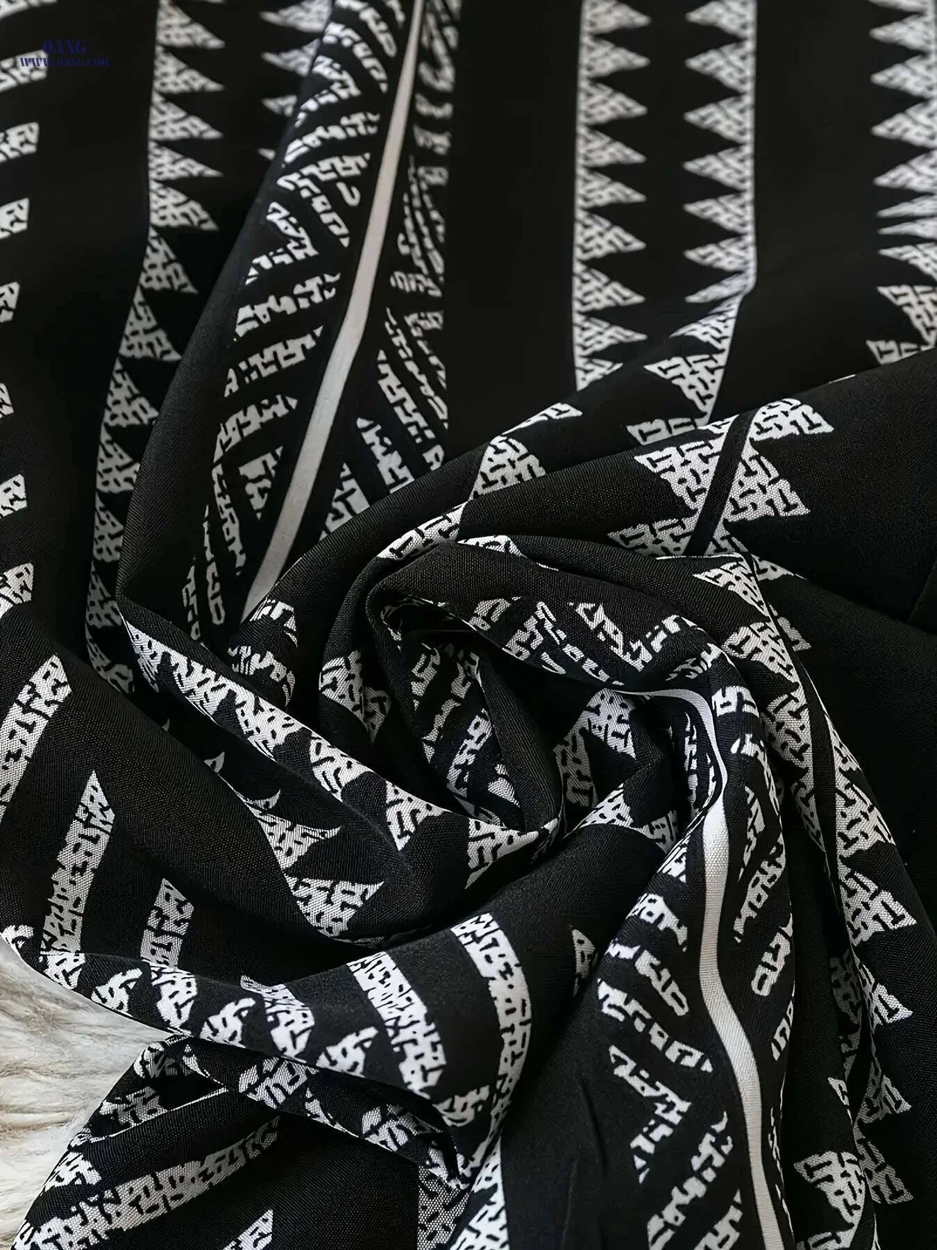 Women's Casual Black Wide Leg Trousers - Geometric Pattern, All-Season   OAXG Black / S
