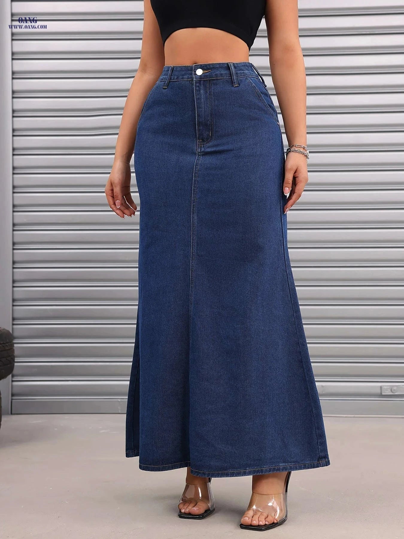 Women's Casual Bodycon Long Denim Skirt - Spring/Summer Fashion   OAXG Dark Blue / S