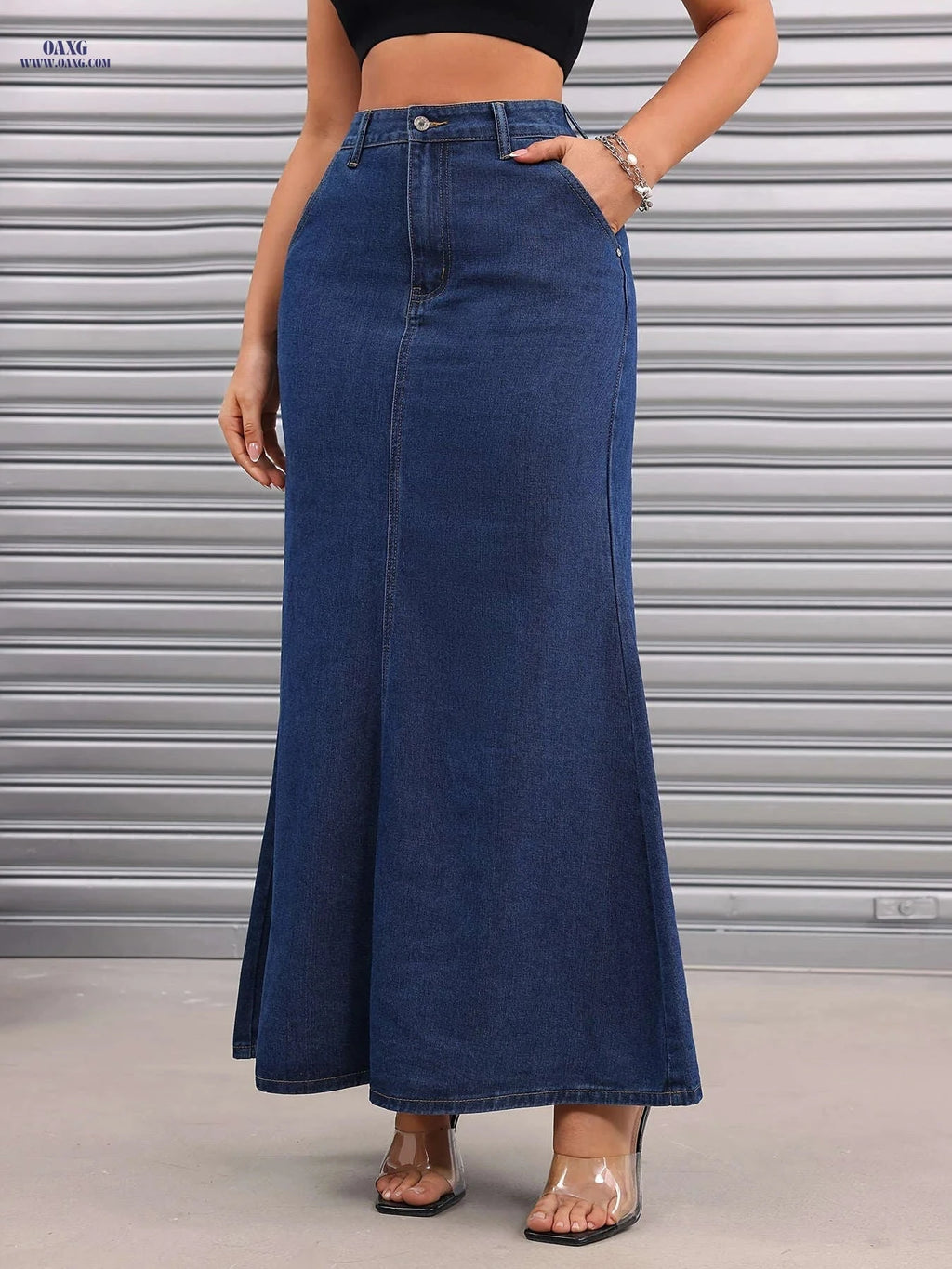 Women's Casual Bodycon Long Denim Skirt - Spring/Summer Fashion   OAXG Dark Blue / S