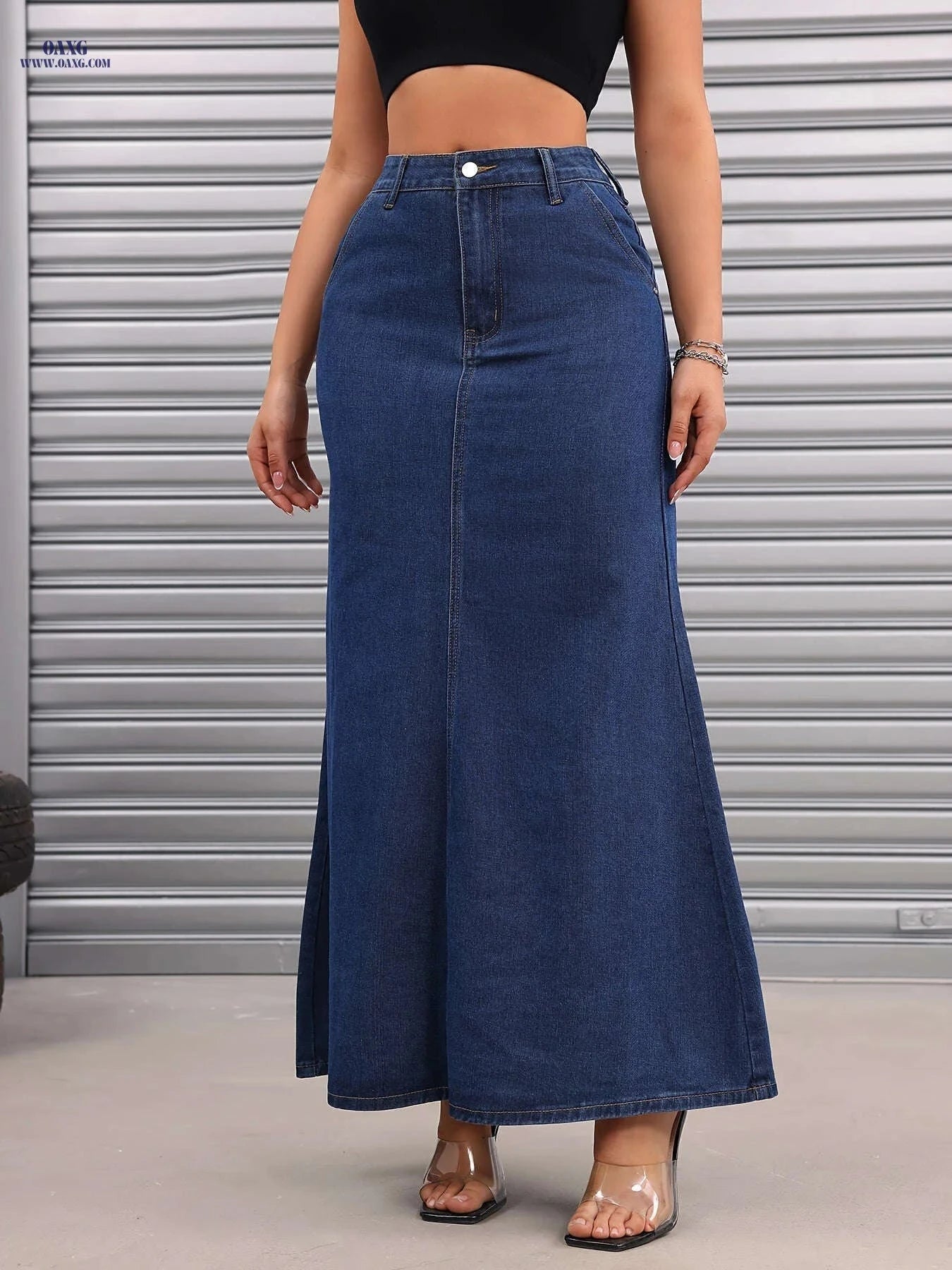 Women's Casual Bodycon Long Denim Skirt - Spring/Summer Fashion   OAXG Dark Blue / S